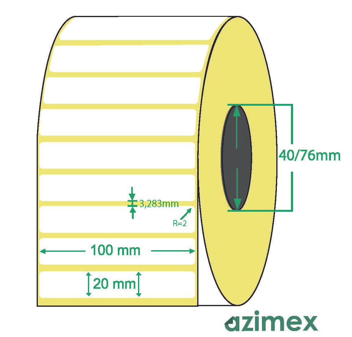 100 x 20 mm, Thermo labels on roll, 2500 labels/roll