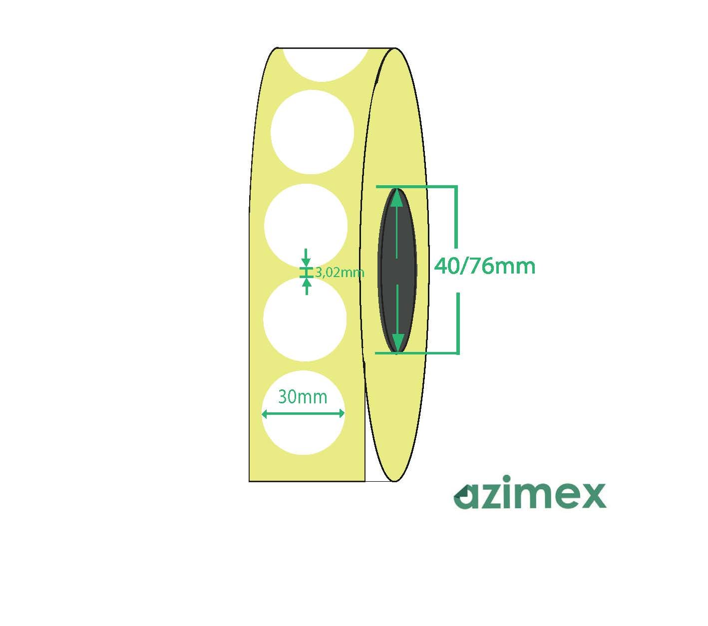 Ø 30 mm, Azimex Thermal Transfer labels on roll, 2000 labels/roll