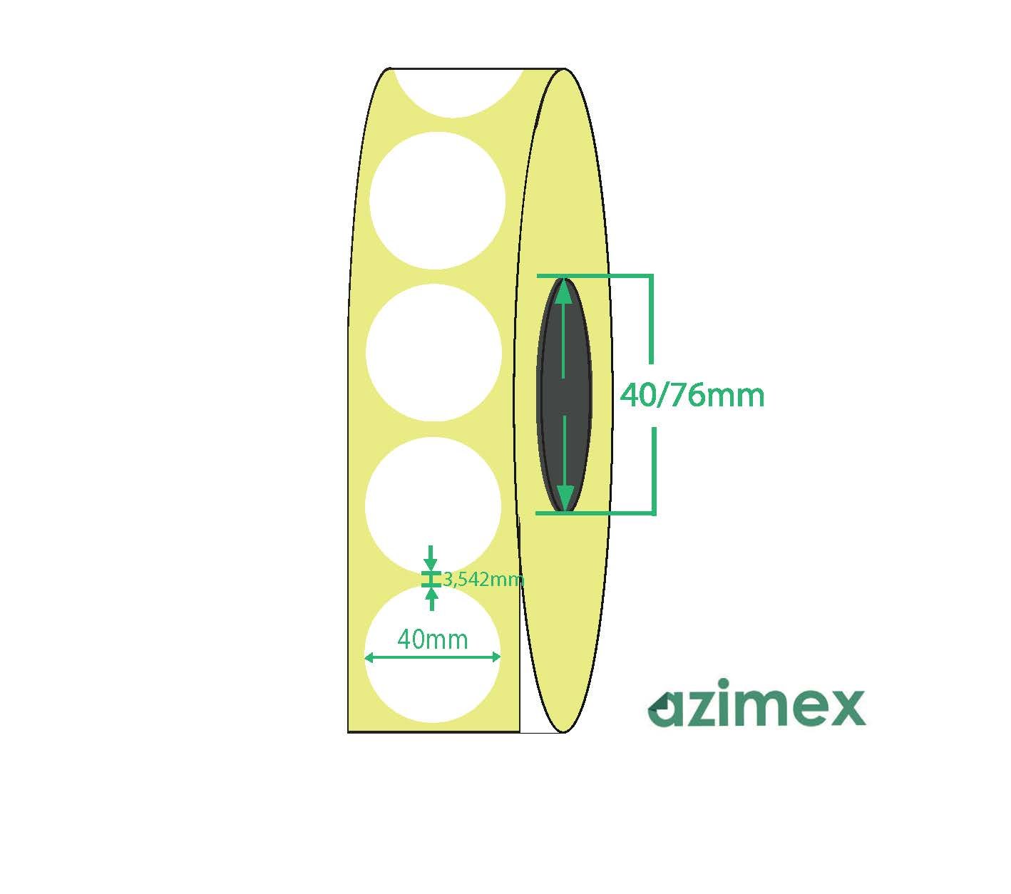 Ø 40 mm, Azimex Thermal Transfer labels on roll, 1000 labels/roll