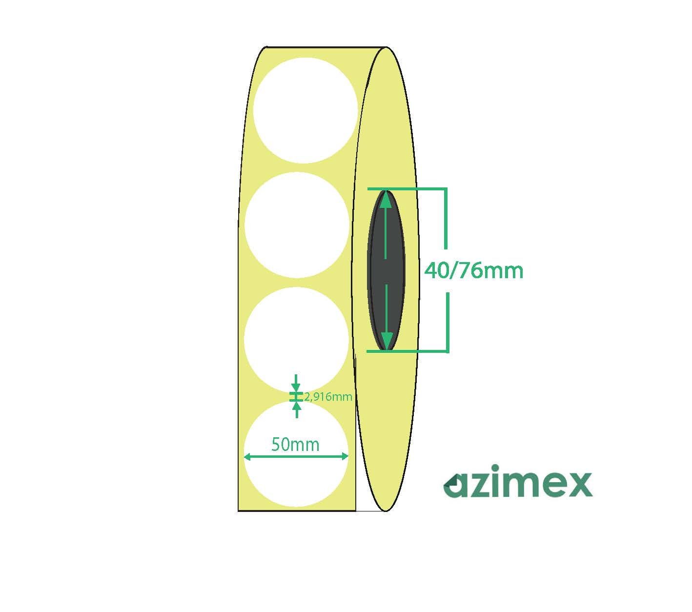 Ø 50 mm, Azimex Thermal Transfer labels on roll, 1000 labels/roll