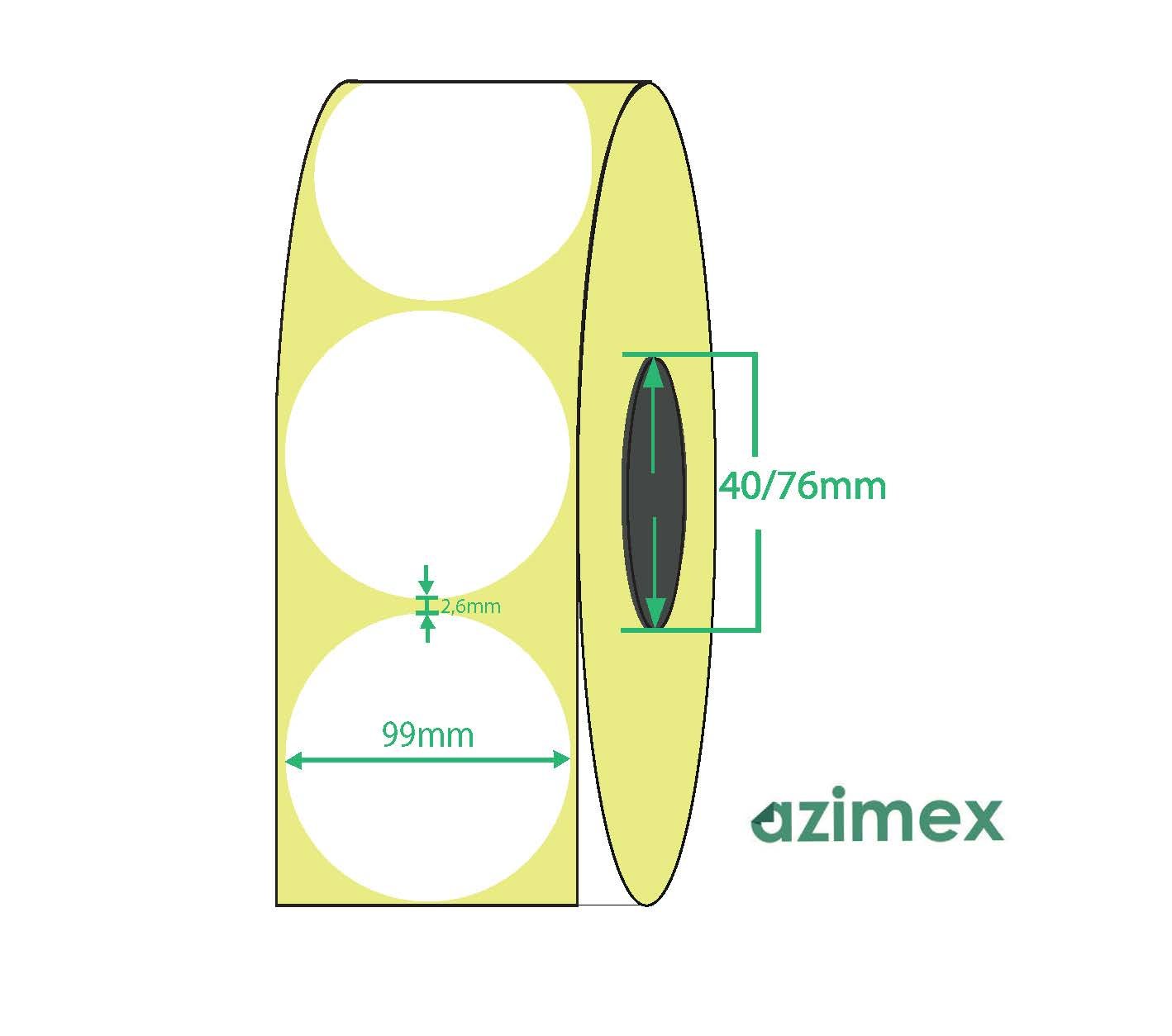 Ø 99 mm, Azimex Thermal Transfer labels on roll, 750 labels/roll