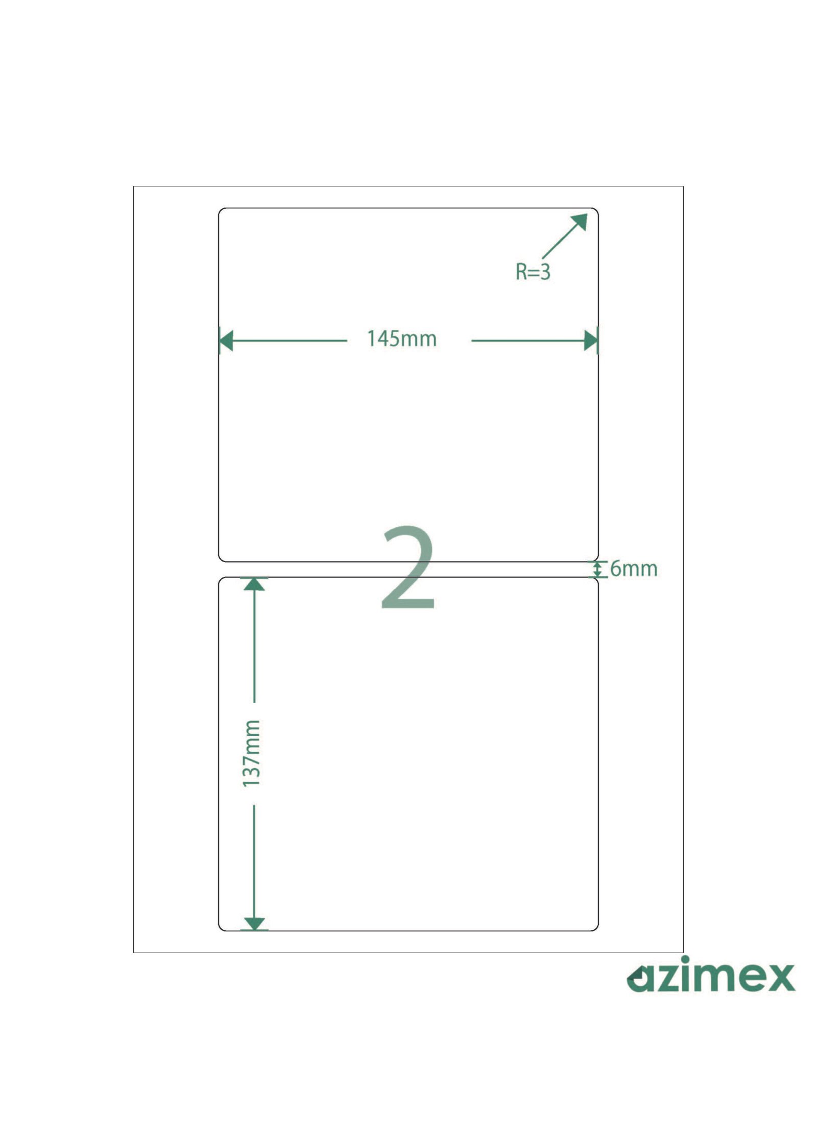 A4-2 labels, 145 x 137 mm, Azimex Labels on A4 sheet, 2 labels, white paper, 100 sheets/box