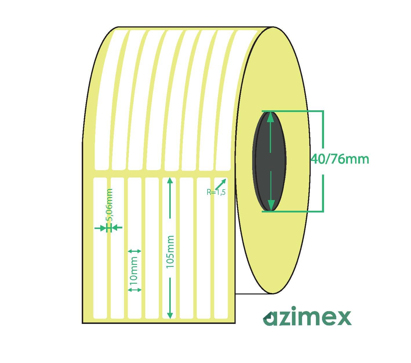 10 x 105 mm, Azimex Thermal Transfer labels on roll, 750 labels/roll
