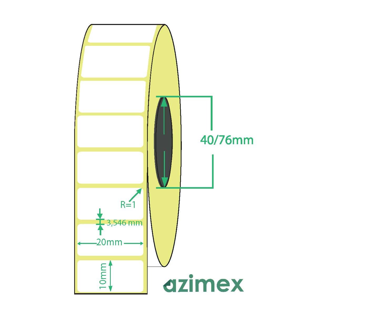 20 x 10 mm, Azimex Thermal Transfer labels on roll, 2500 labels/roll