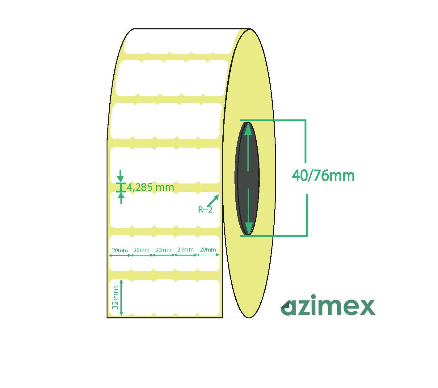 20 x 32 mm, Azimex Thermal Transfer labels on roll, 2500 labels/roll