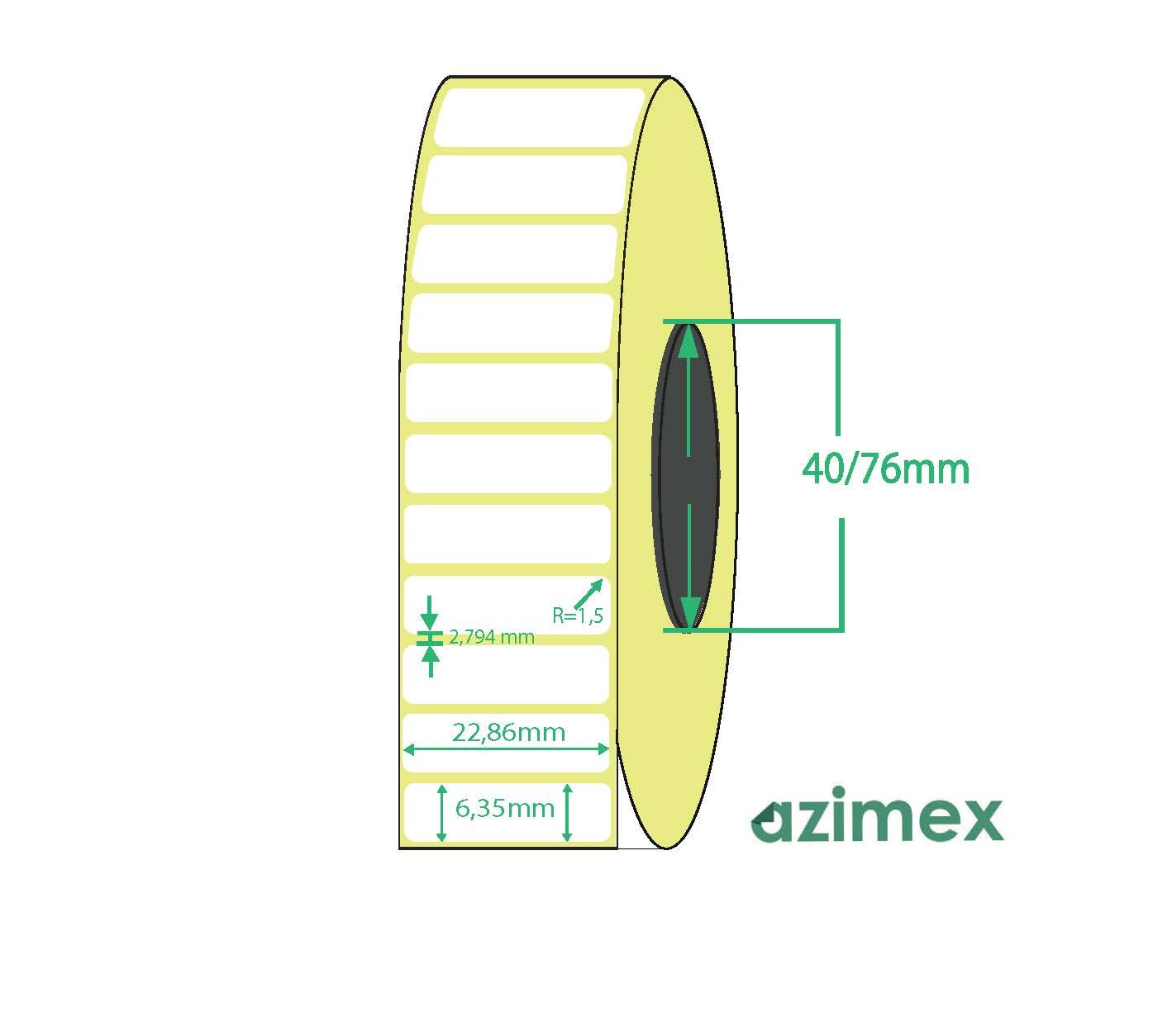 22.86 x 6.35 mm, Azimex Thermal Transfer labels on roll, 2500 labels/roll