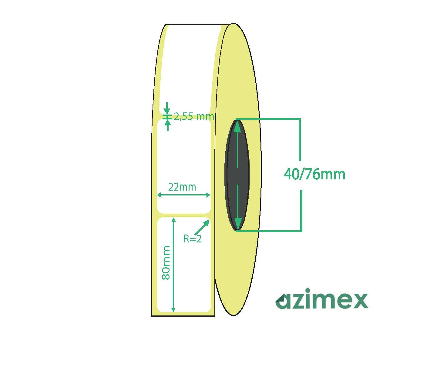 22 x 80 mm, Azimex Thermal Transfer labels on roll, 750 labels/roll