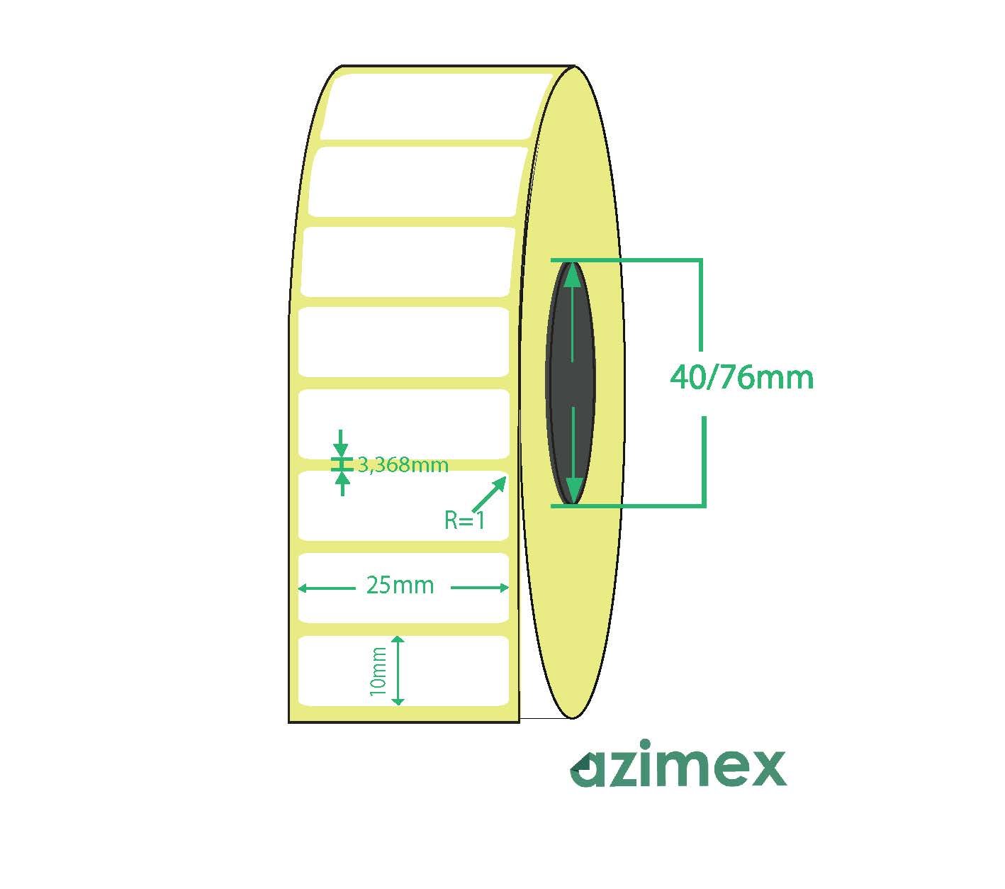 25 x 10 mm, Azimex Thermal Transfer labels on roll, 2500 labels/roll