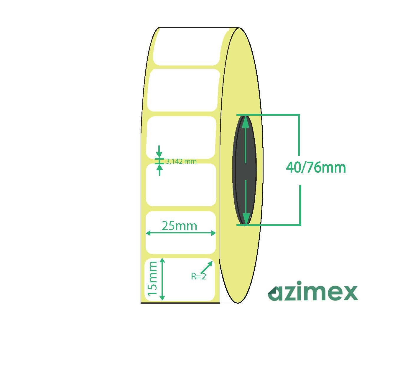 25 x 15 mm, Azimex Thermal Transfer labels on roll, 2500 labels/roll