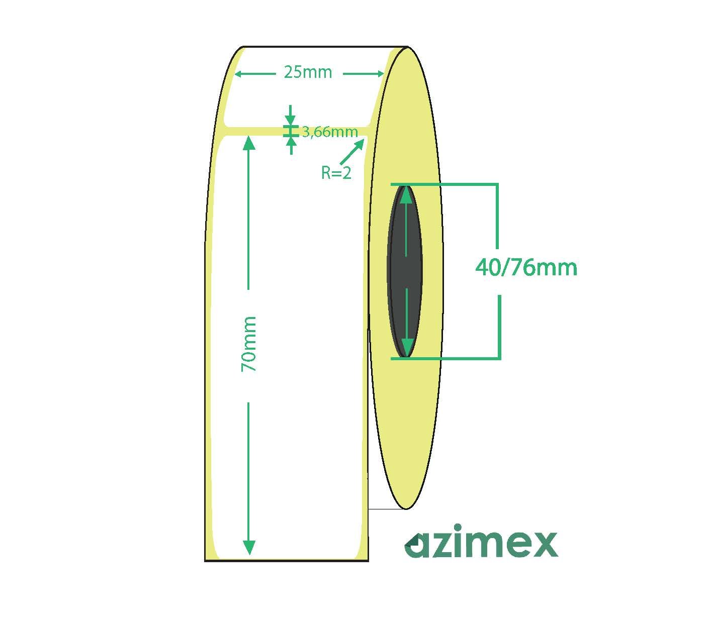 25 x 70 mm, Azimex Thermal Transfer labels on roll, 750 labels/roll
