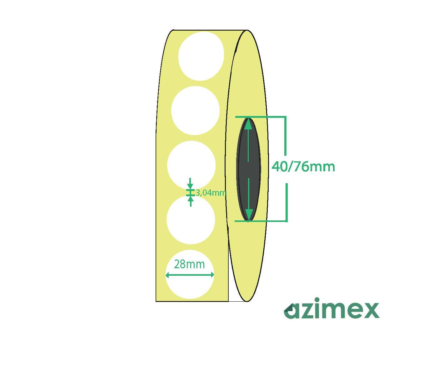 Ø 28 mm, Azimex Thermal Transfer labels on roll, 2000 labels/roll