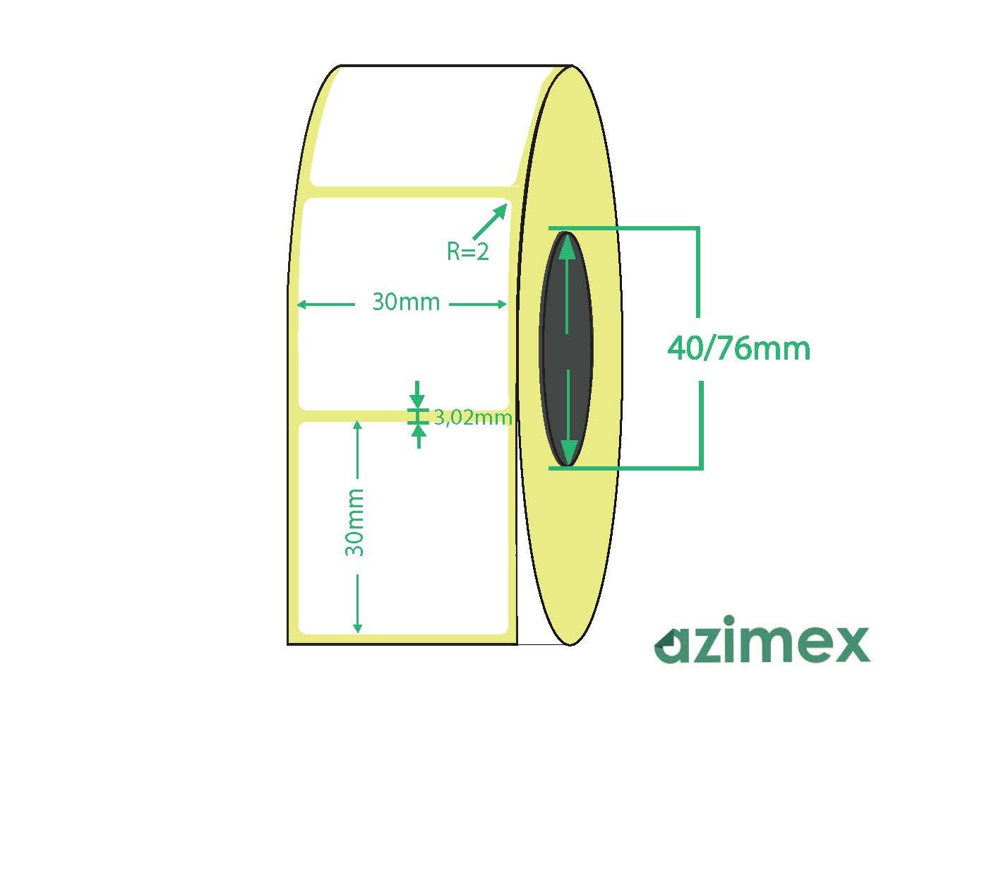 30 x 30 mm, Azimex Thermal Transfer labels on roll, 2000 labels/roll