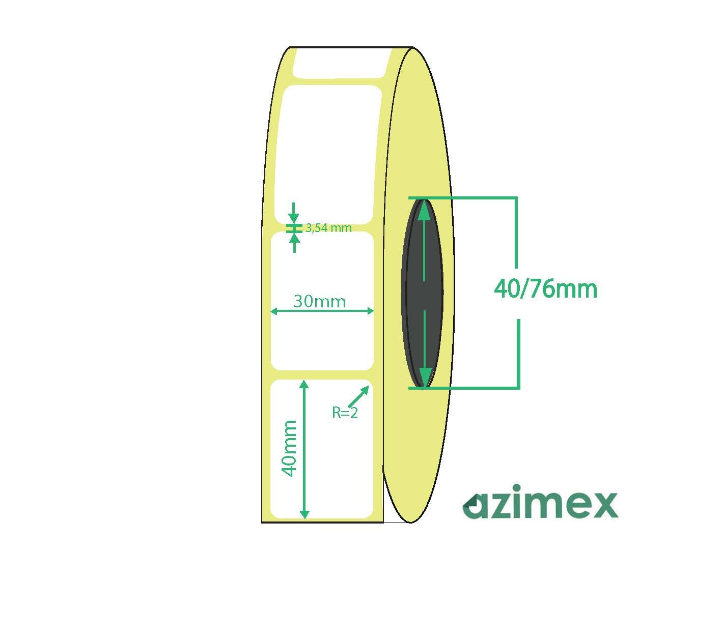 30 x 40 mm, Azimex Thermal Transfer labels on roll, 2000 labels/roll