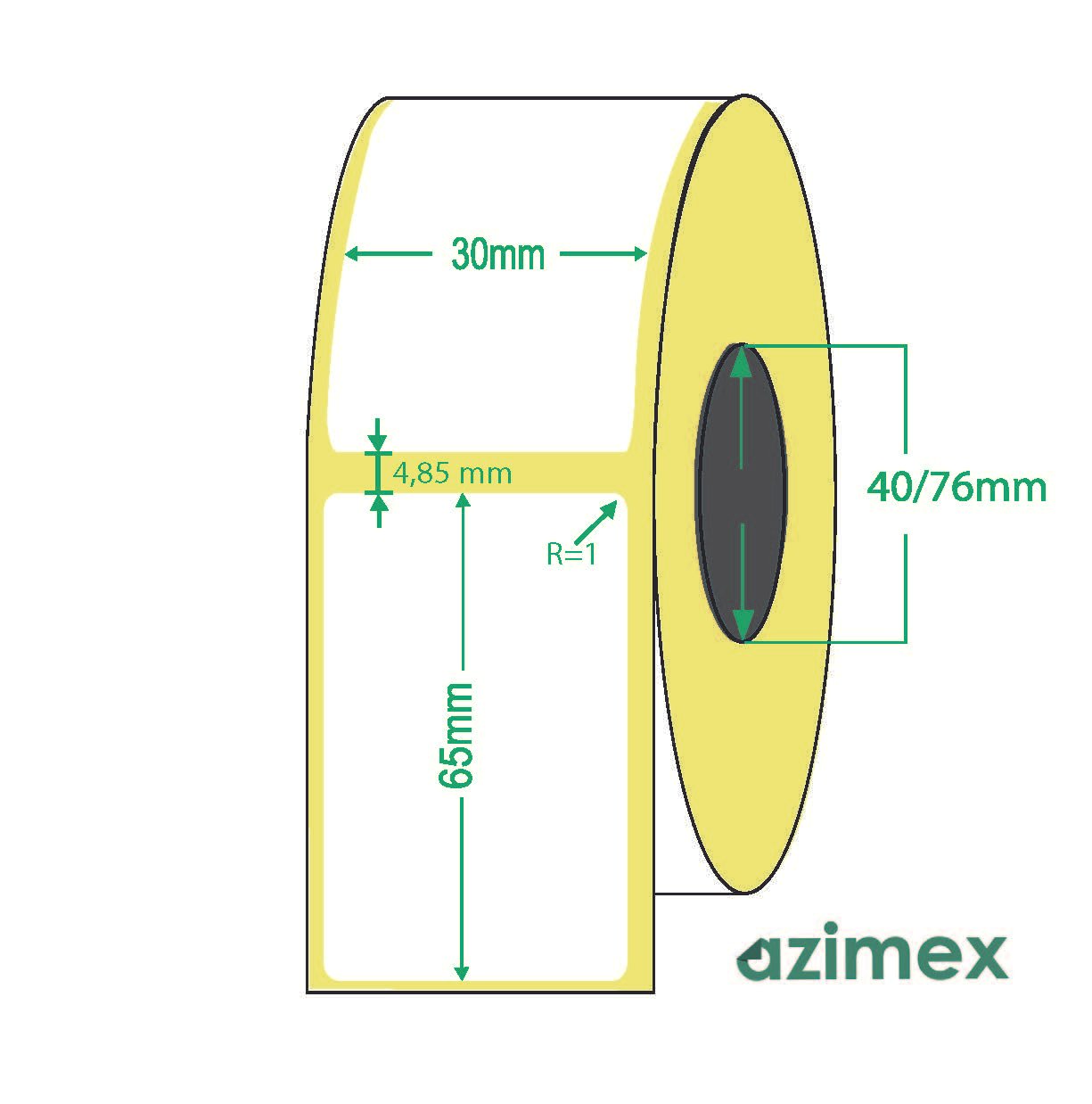 30 x 65 mm, Azimex Thermal Transfer labels on roll, 750 labels/roll