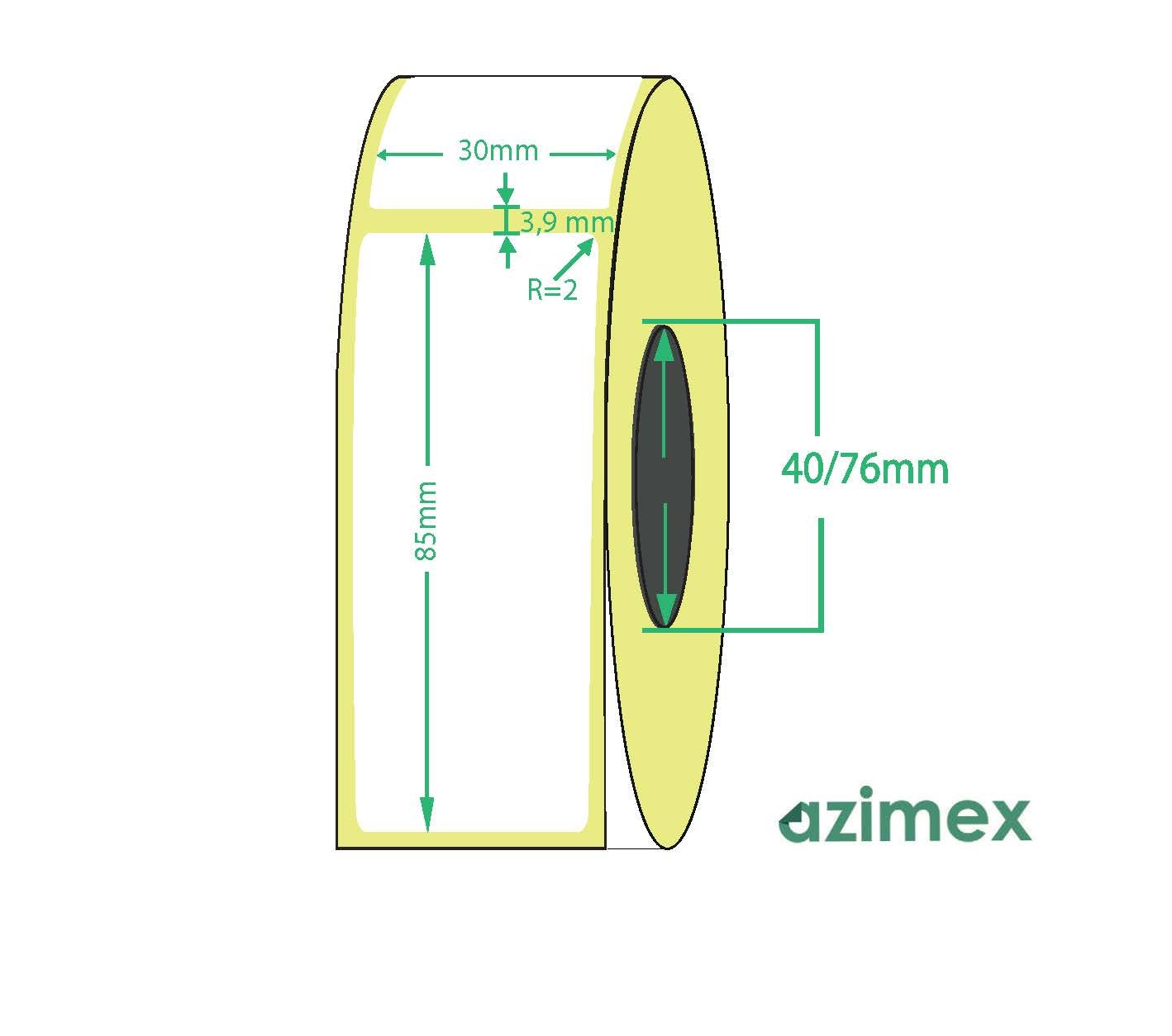 30 x 85 mm, Azimex Thermal Transfer labels on roll, 500 labels/roll