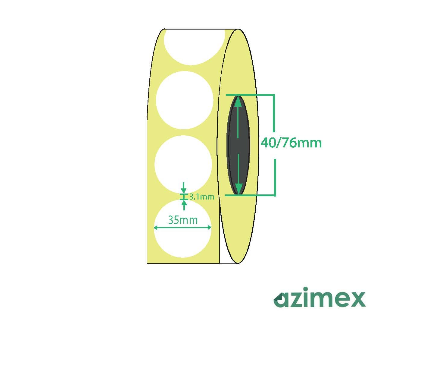 Ø 35 mm, Azimex Thermal Transfer labels on roll,  1500 labels/roll