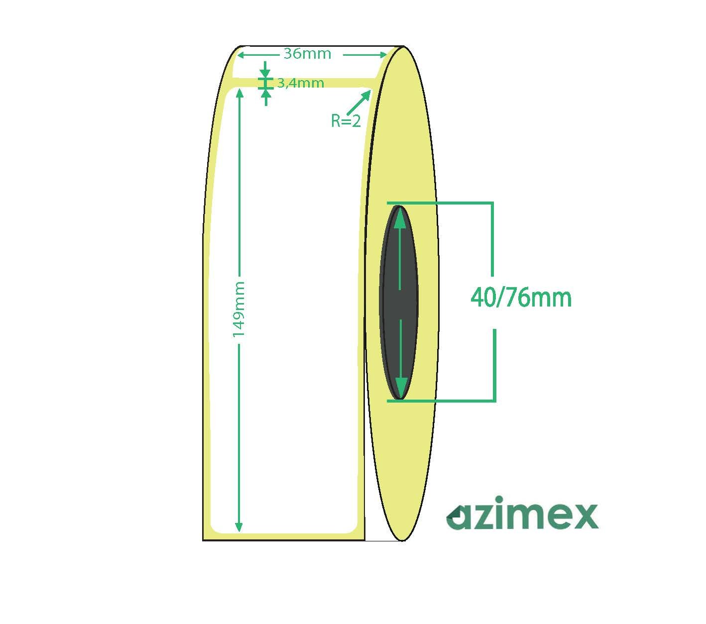 36 x 149 mm, Azimex Thermolabels on roll, 500 labels/roll