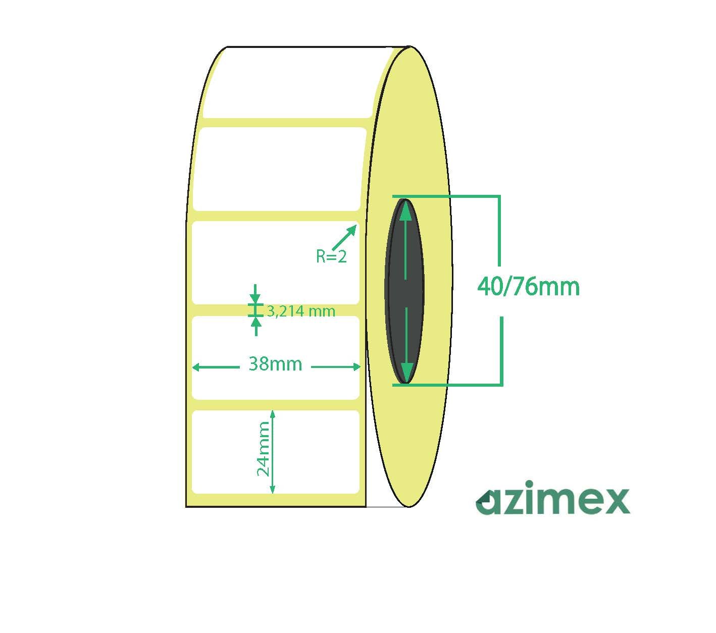 38 x 24 mm, Azimex Thermolabels on roll, 2500 labels/roll
