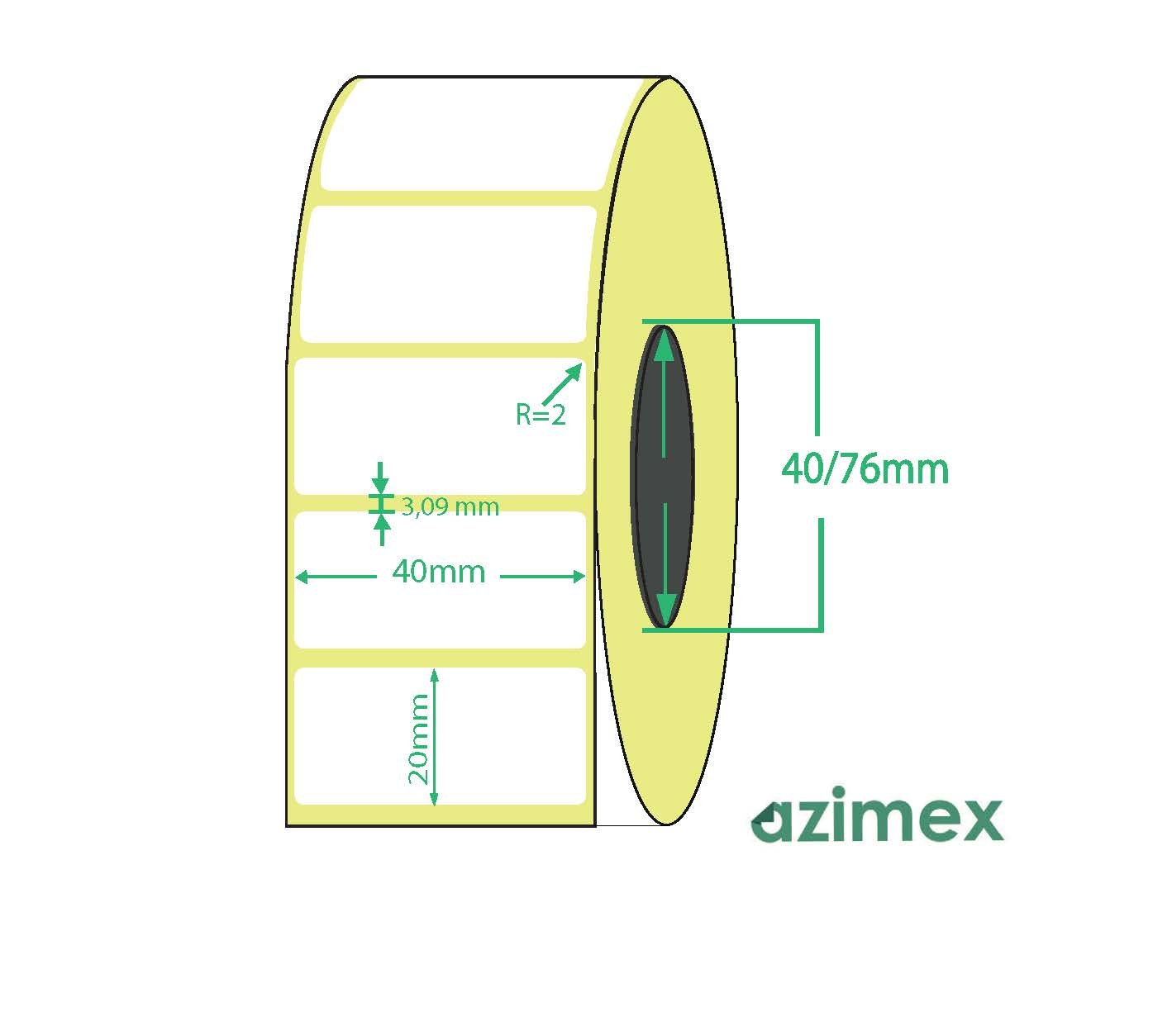 40 x 20 mm, Azimex Thermolabels on roll, 2500 labels/roll