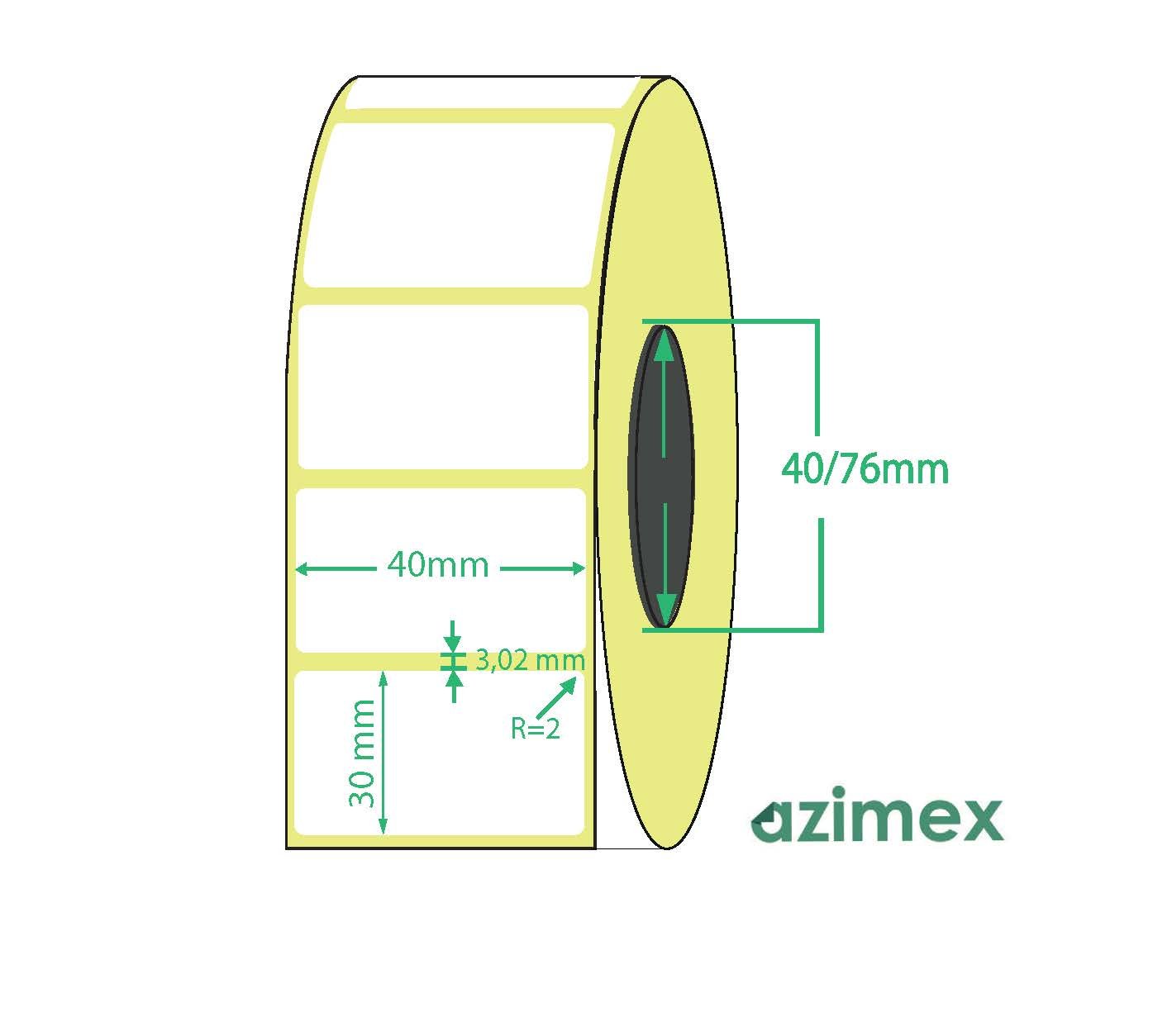 40 x 30 mm, Azimex Thermolabels on roll, 2000 labels/roll
