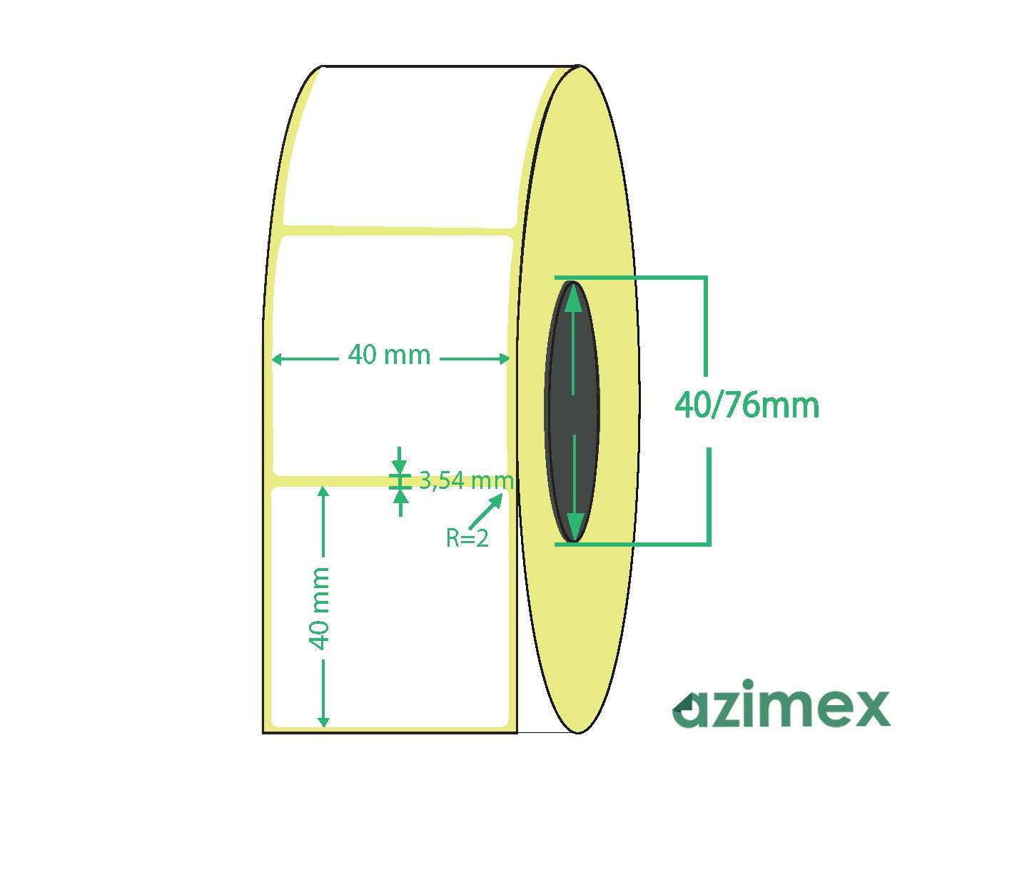 40 x 40 mm, Azimex Thermolabels on roll, 1000 labels/roll