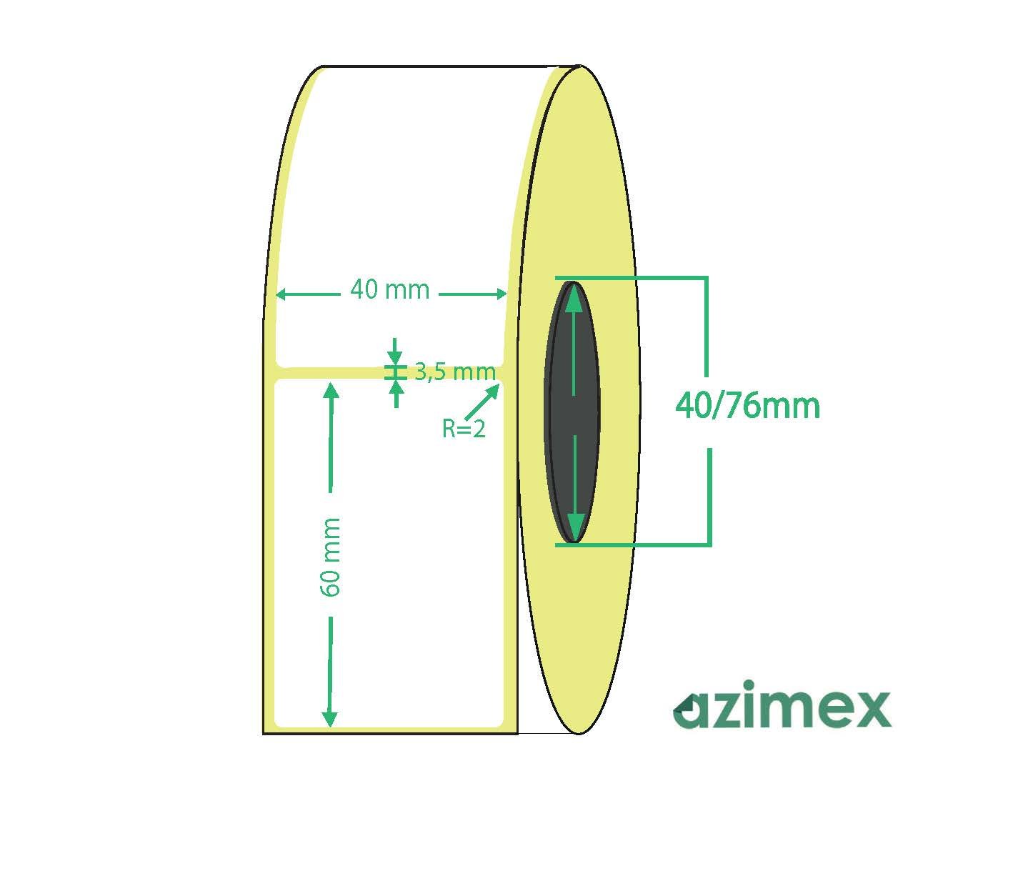 40 x 60 mm, Azimex Thermolabels on roll, 750 labels/roll