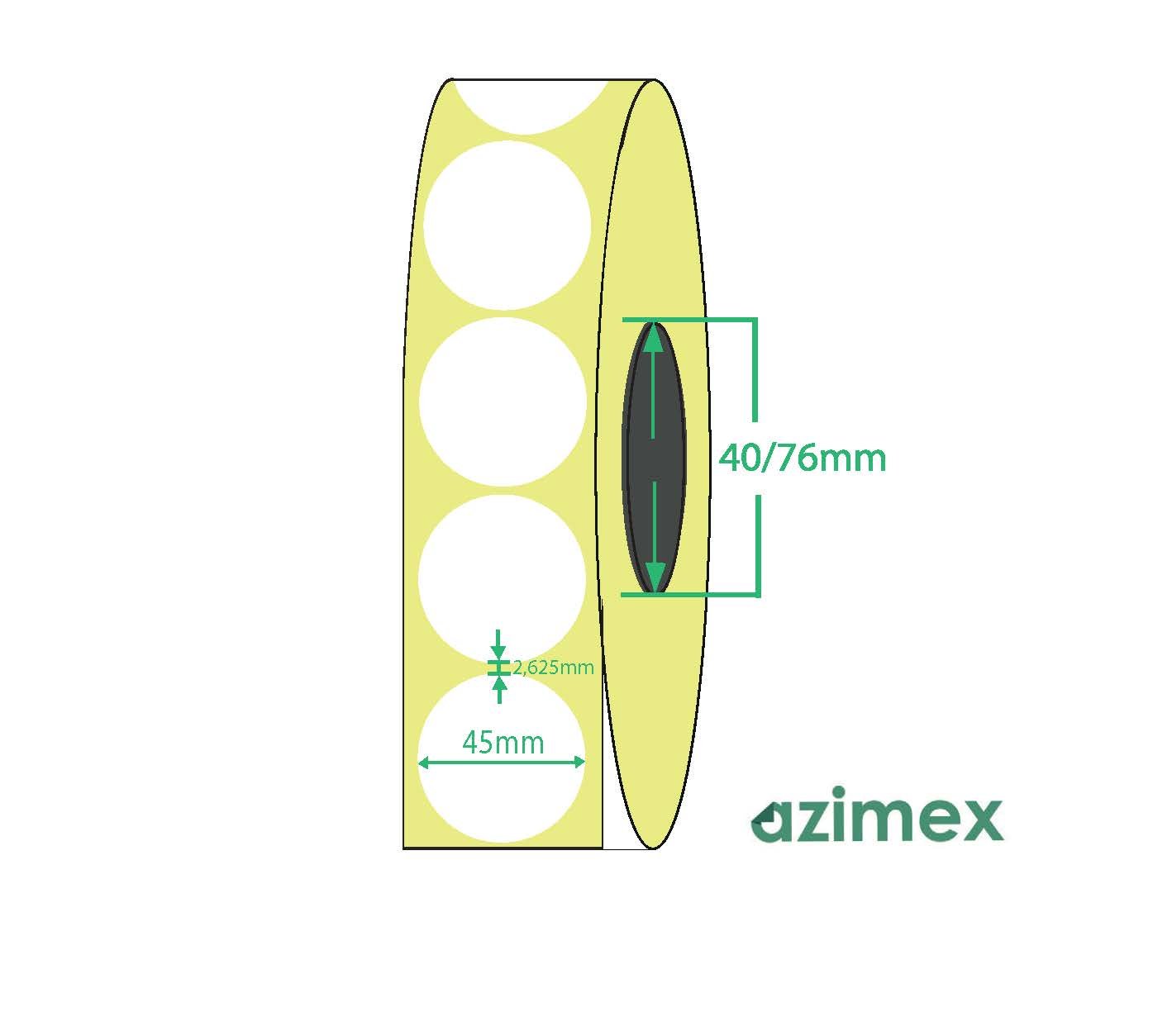 Ø 45 mm, Azimex Thermal Transfer labels on roll,  1000 labels/roll