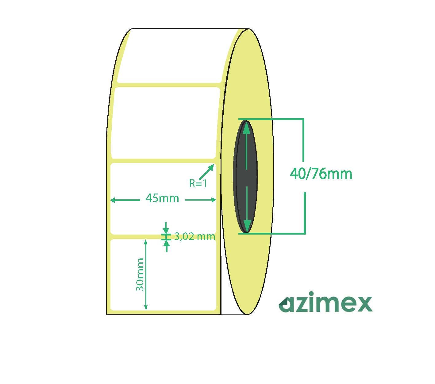 45 x 30 mm, Azimex Thermolabels on roll, 2000 labels/roll