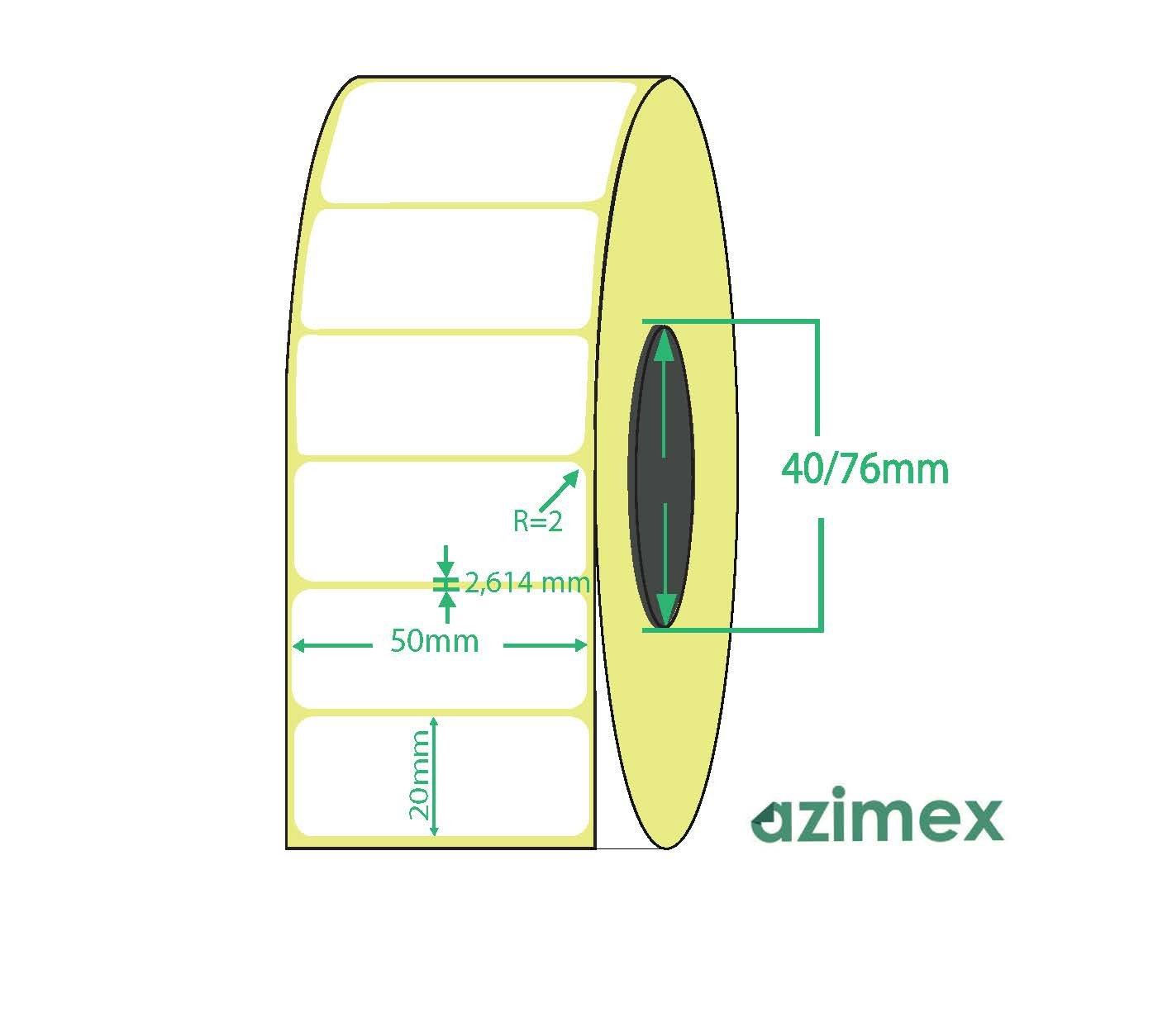 50 x 20 mm, Azimex Thermolabels on roll, 2500 labels/roll