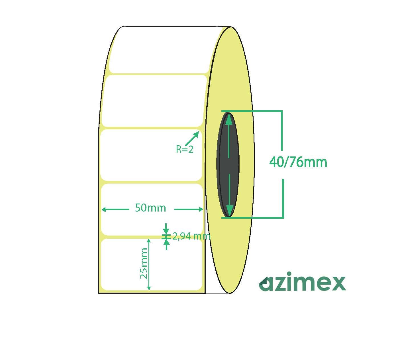 50 x 25 mm, Azimex Thermolabels on roll, 2500 labels/roll