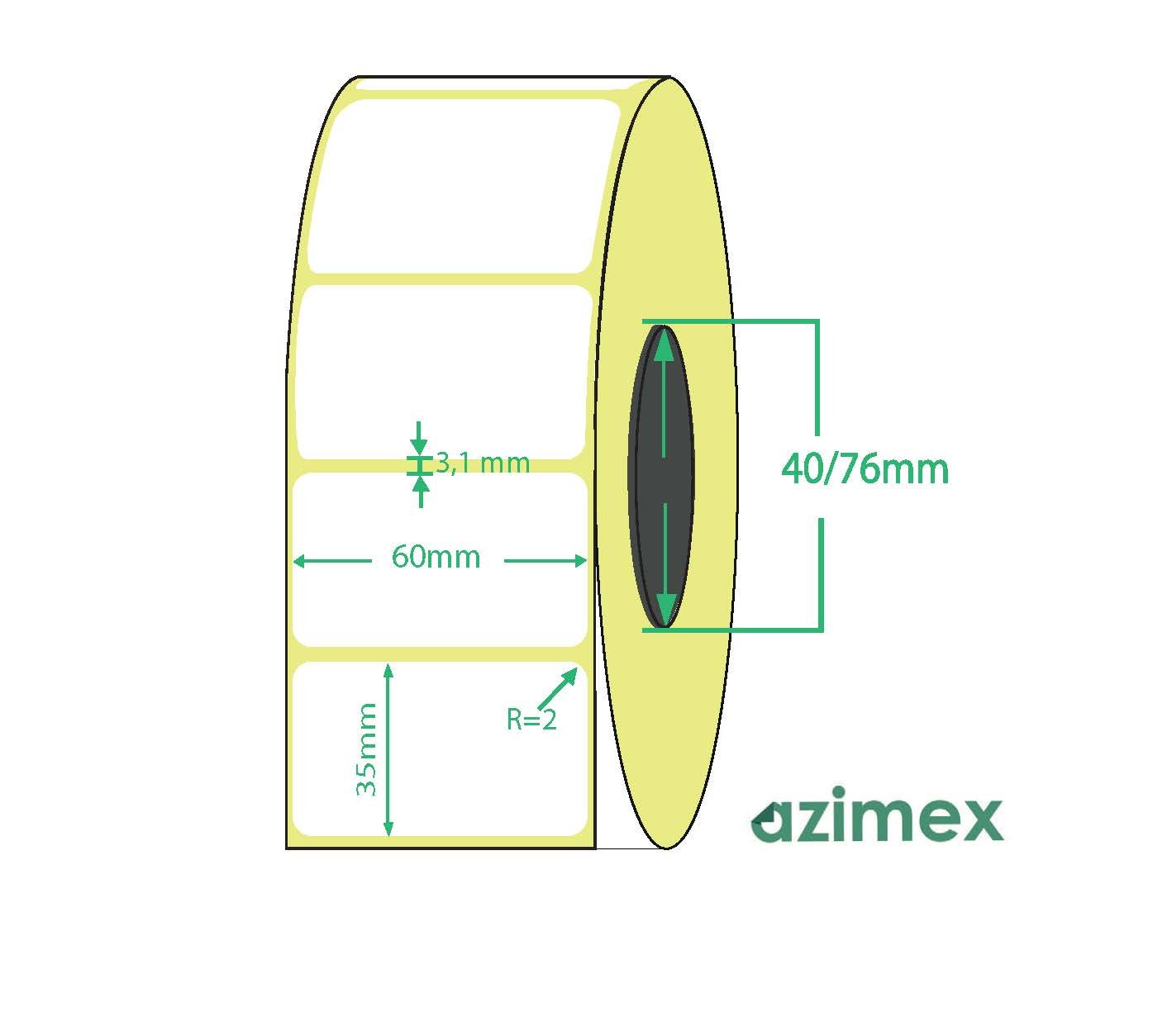 60 x 35 mm, Azimex Thermolabels on roll, 1000 labels/roll