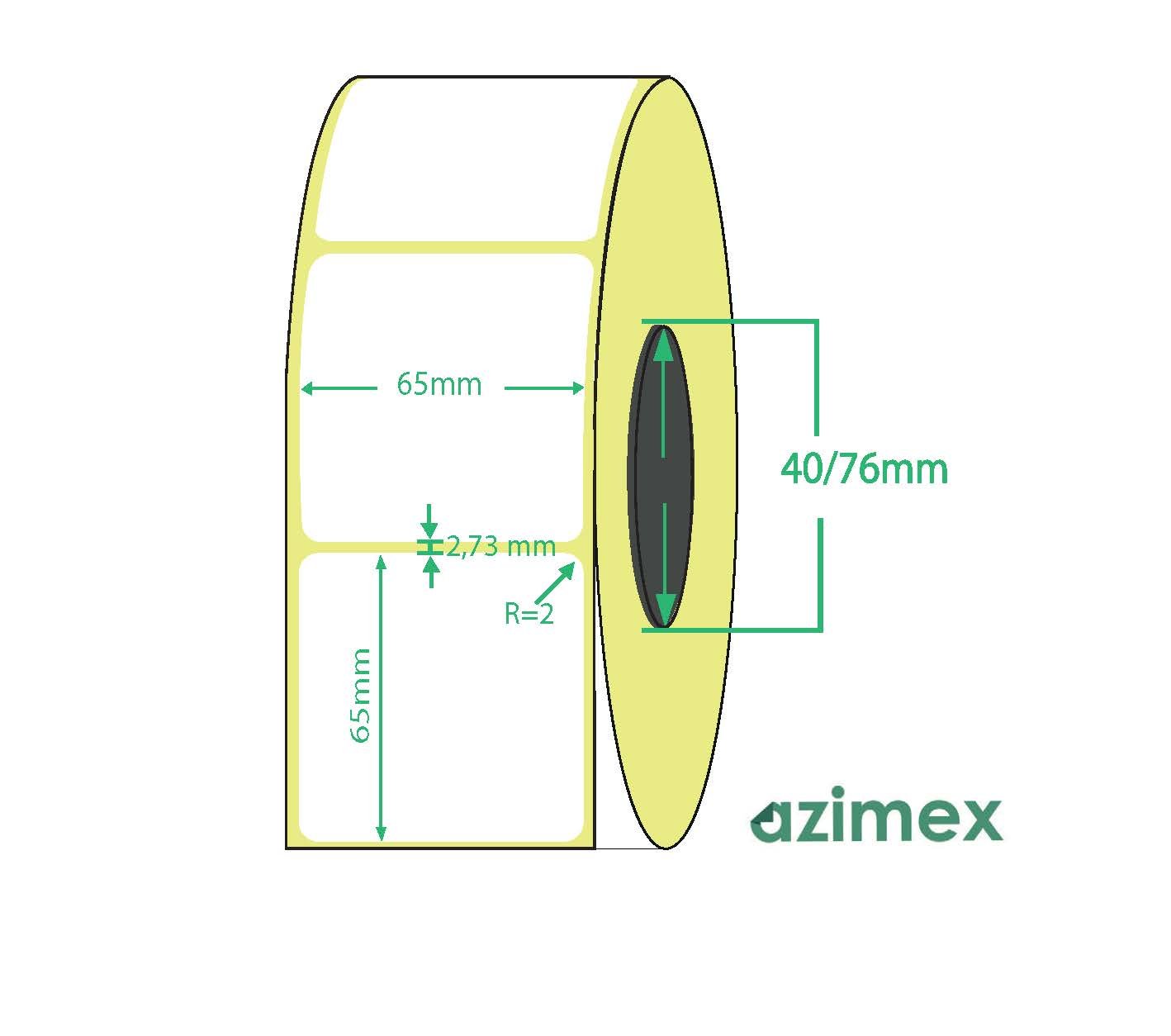 65 x 65 mm, Azimex Thermolabels on roll, 1000 labels/roll