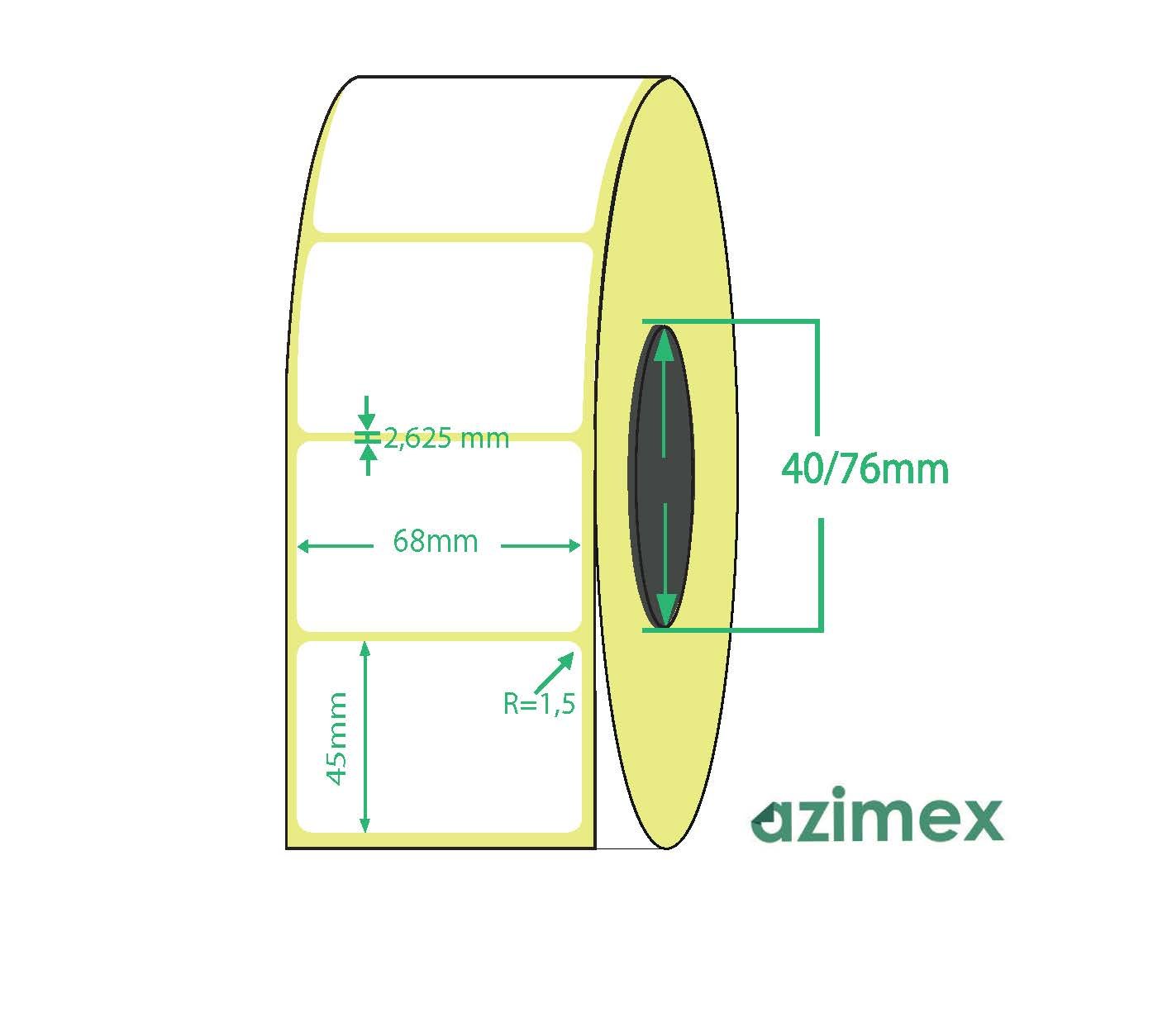 68 x 45 mm, Azimex Thermolabels on roll, 1000 labels/roll
