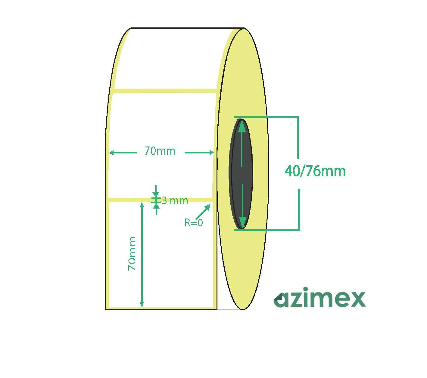70 x 70 mm, Azimex Thermal Transfer labels on roll, 1000 labels/roll