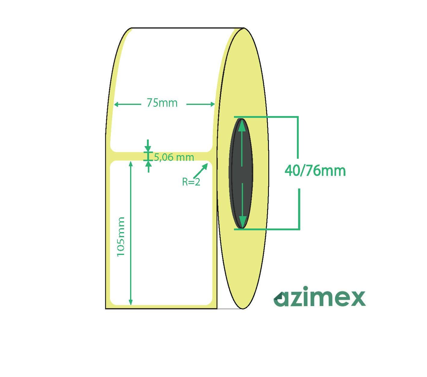 75 x 105 mm, Azimex Thermal Transfer labels on roll, 500 labels/roll