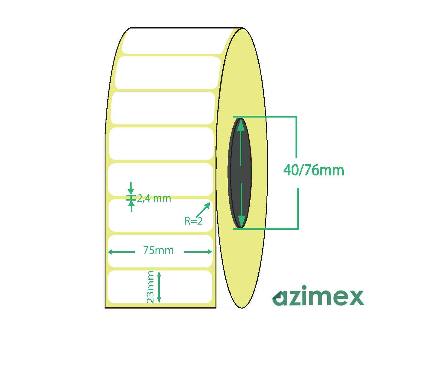 75 x 23 mm, Azimex Thermal Transfer labels on roll, 2500 labels/roll