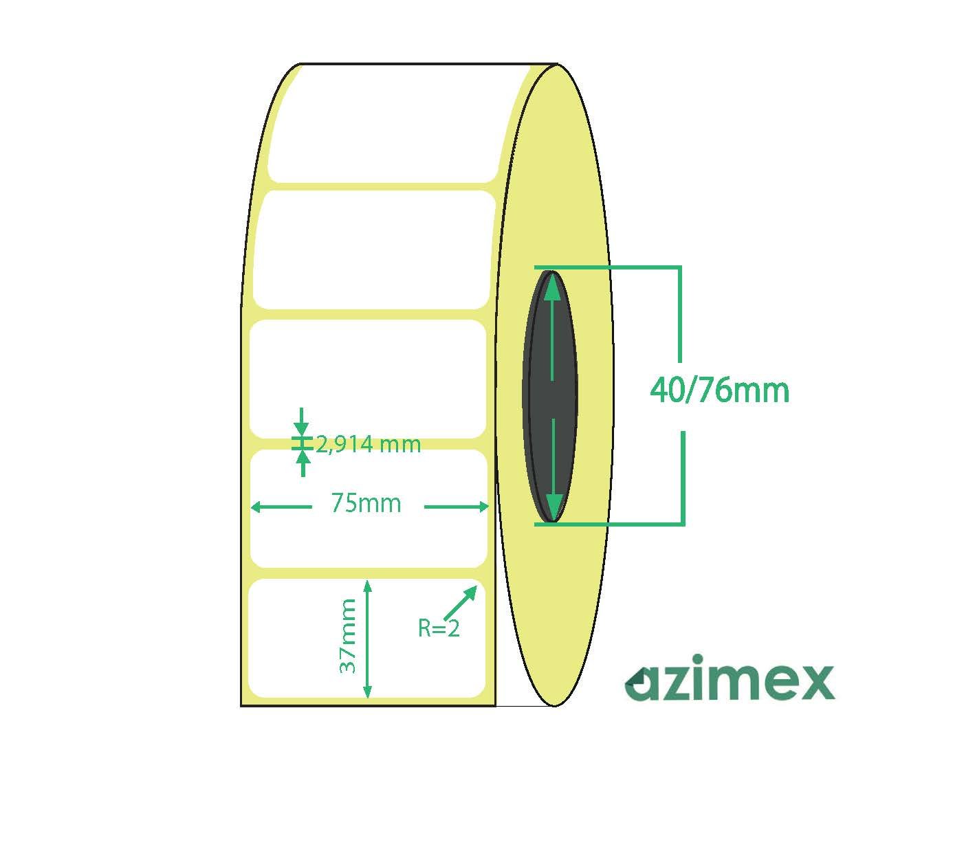 75 x 37 mm, Azimex Thermal Transfer labels on roll, 1000 labels/roll