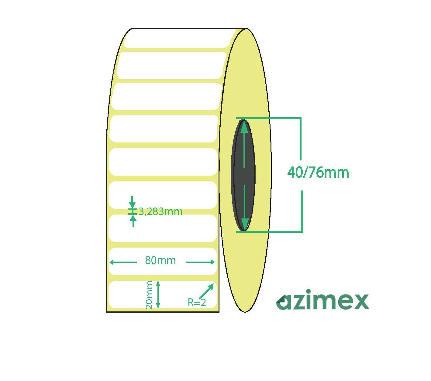 80 x 20 mm, Azimex Thermal Transfer labels on roll, 2500 labels/roll
