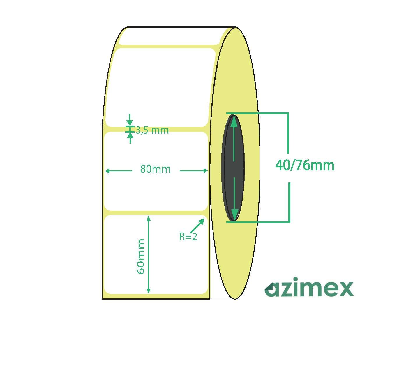 80 x 60 mm, Azimex Thermal Transfer labels on roll, 1000 labels/roll