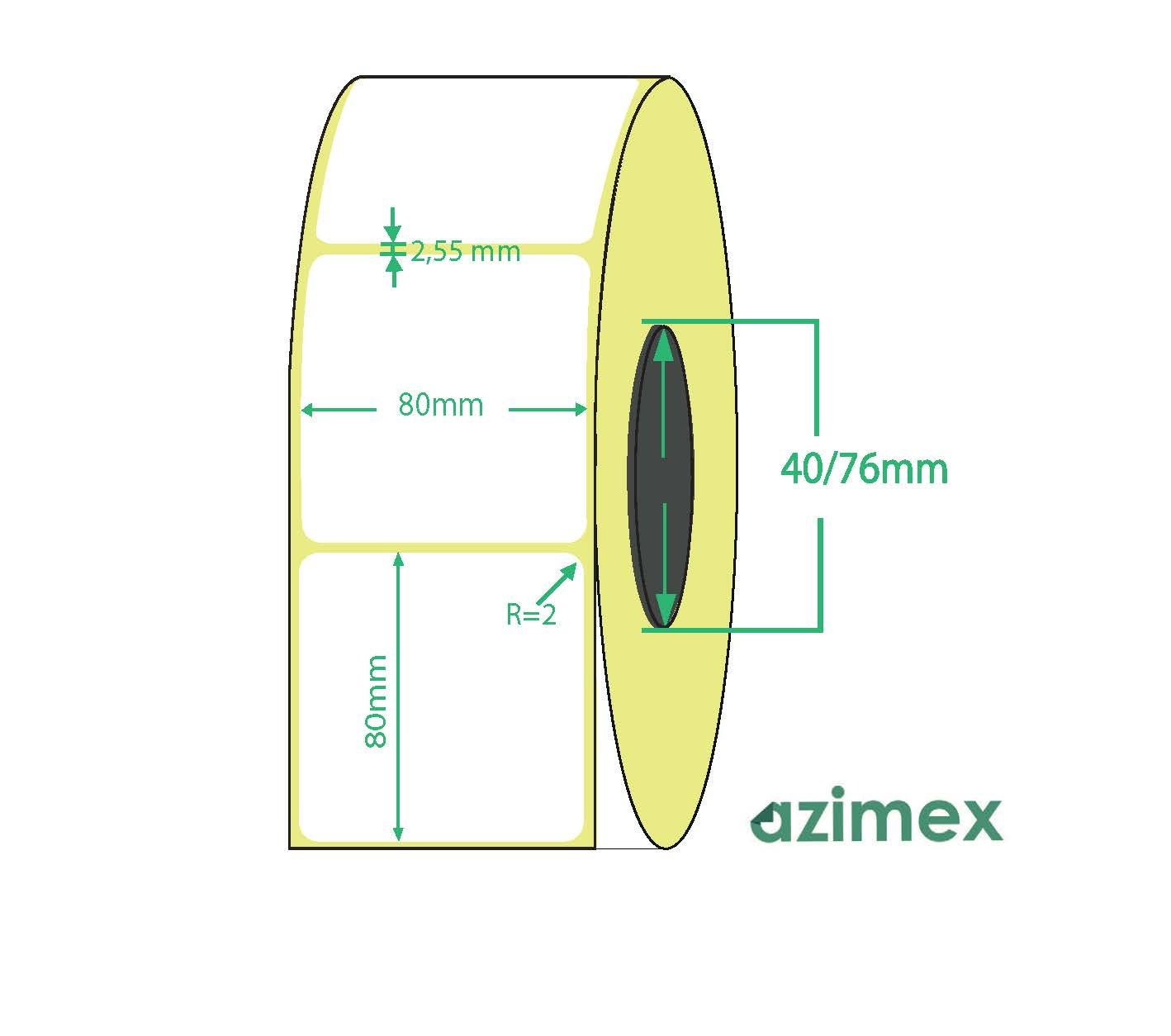 80 x 80 mm, Azimex Thermal Transfer labels on roll, 750 labels/roll
