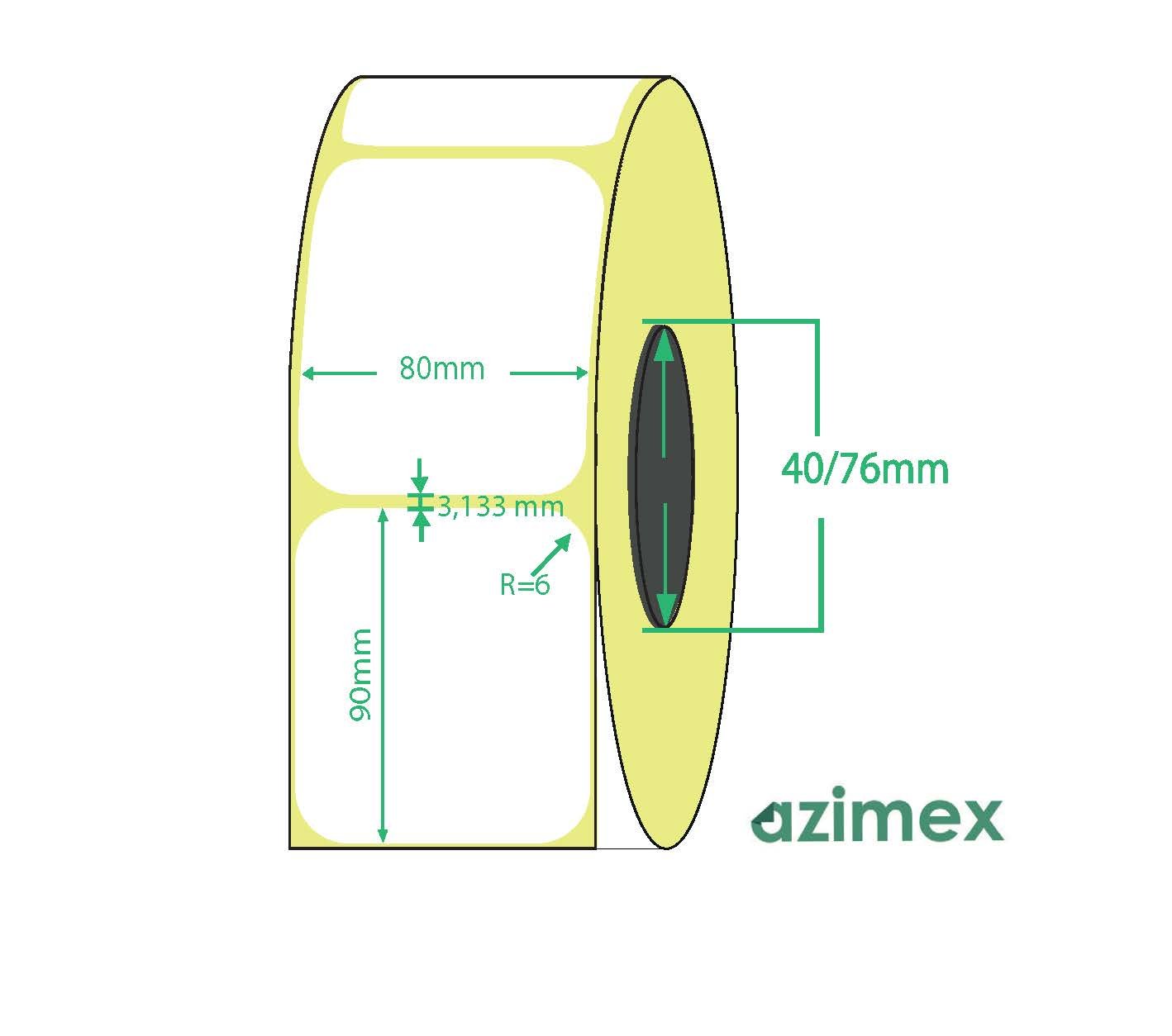 80 x 90 mm, Azimex Thermal Transfer labels on roll, 500 labels/roll