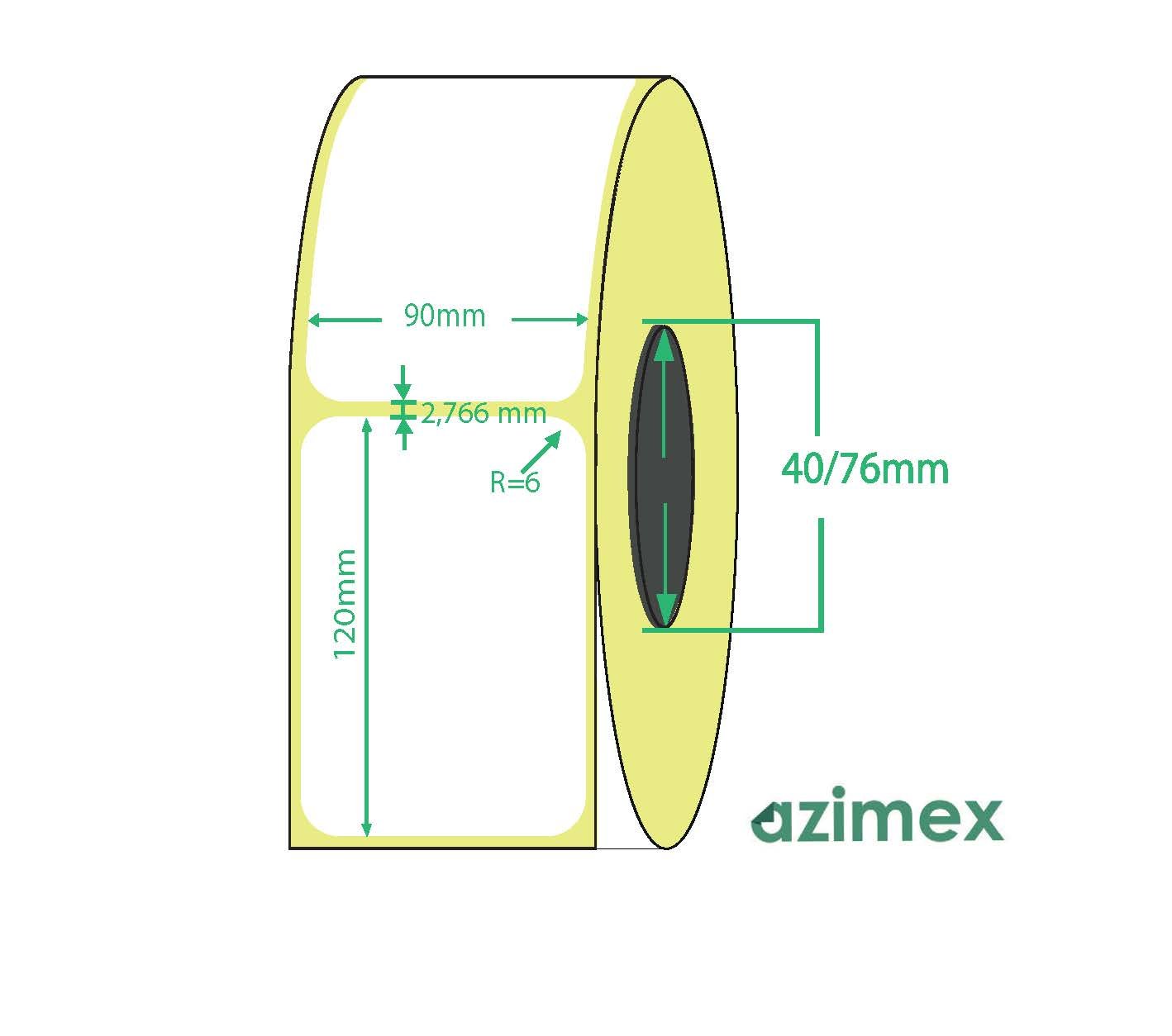 90 x 120 mm, Azimex Thermal Transfer labels on roll, 500 labels/roll