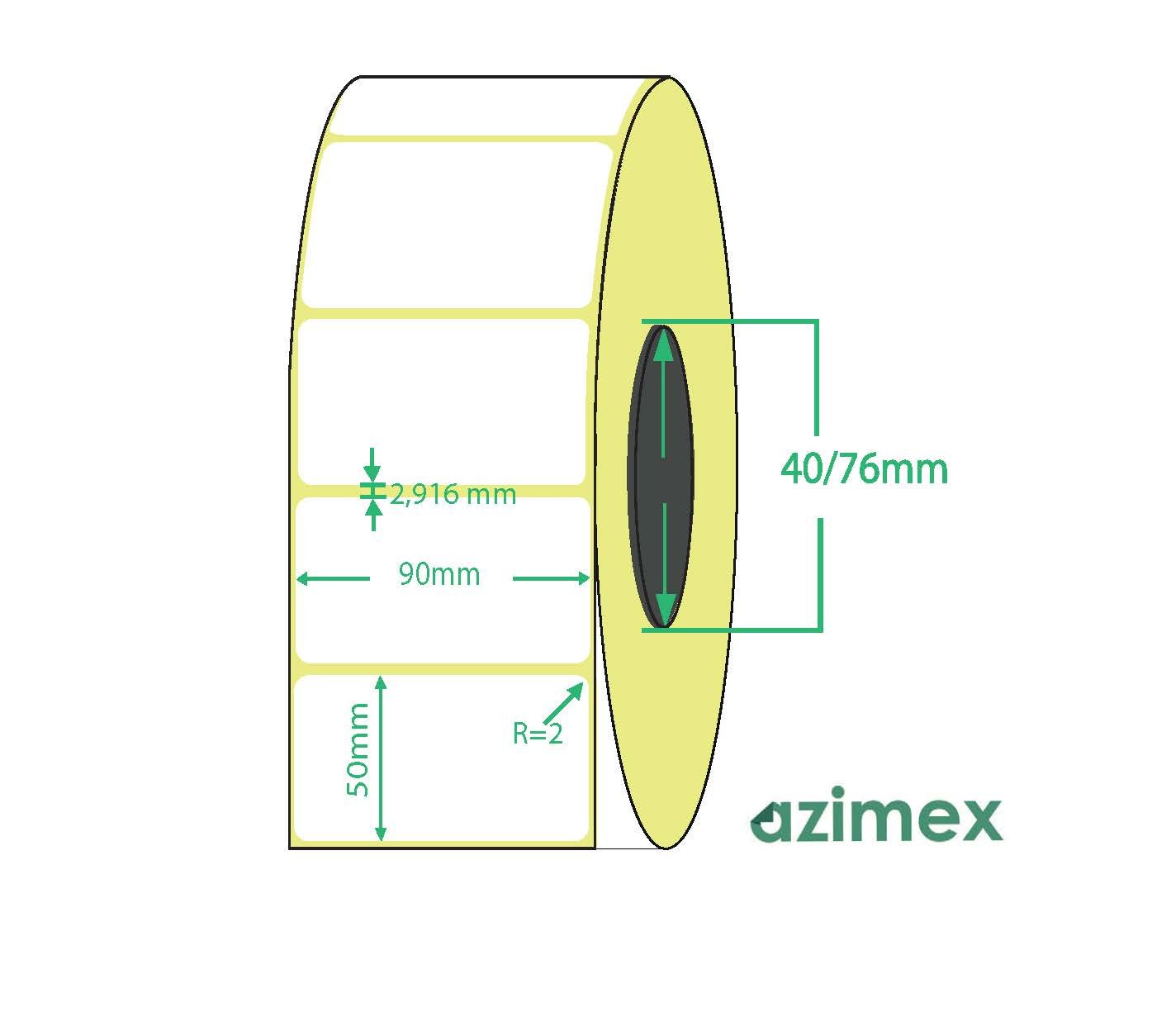 90 x 50 mm, Azimex Thermal Transfer labels on roll, 1000 labels/roll
