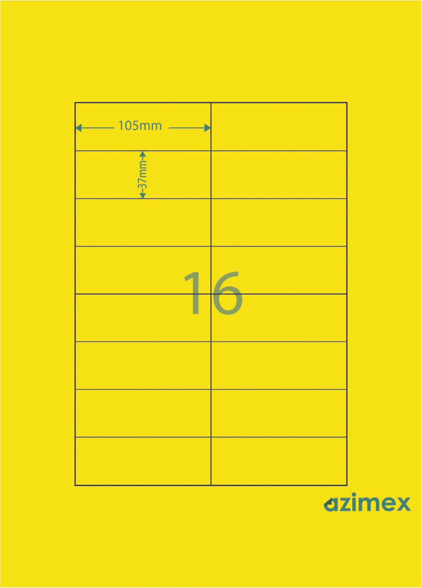 A4-16 labels, 105 x 37 mm, Azimex Labels on A4 sheet, 16 labels, multi-colored neon paper, 100 sheets/box