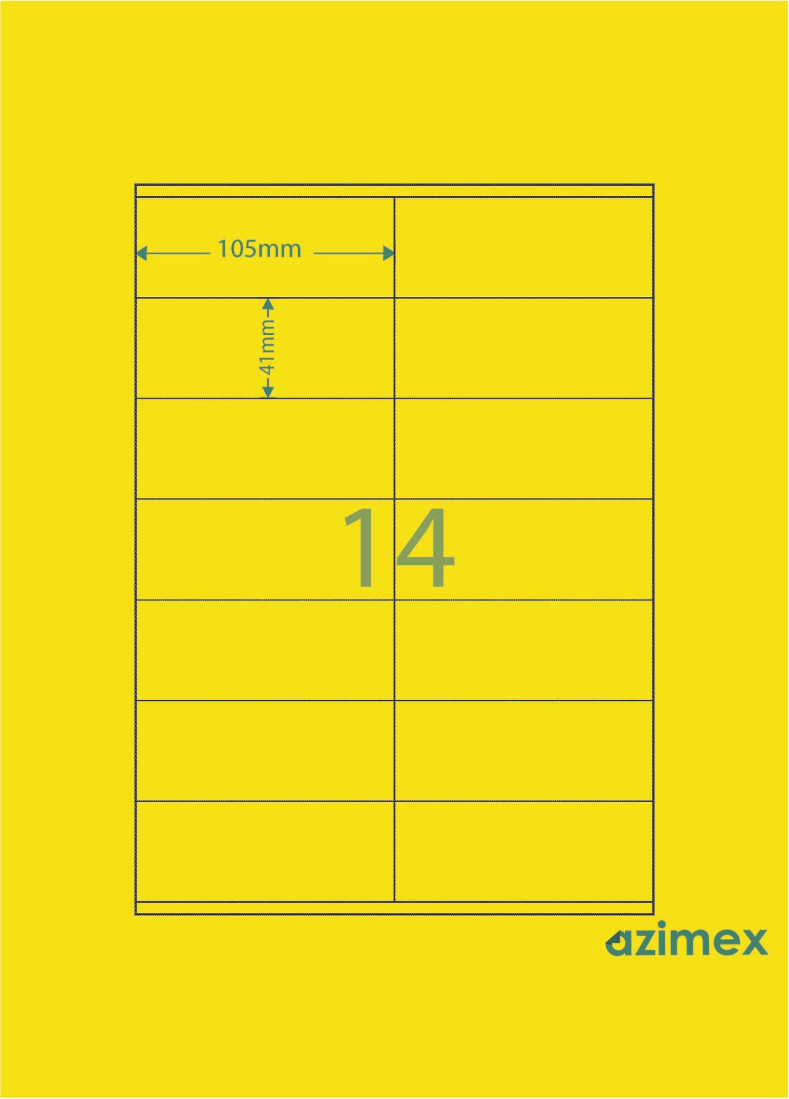 A4-14 labels, 105 x 41 mm, Azimex Labels on A4 sheet, 14 labels, multi-colored neon paper, 100 sheets/box