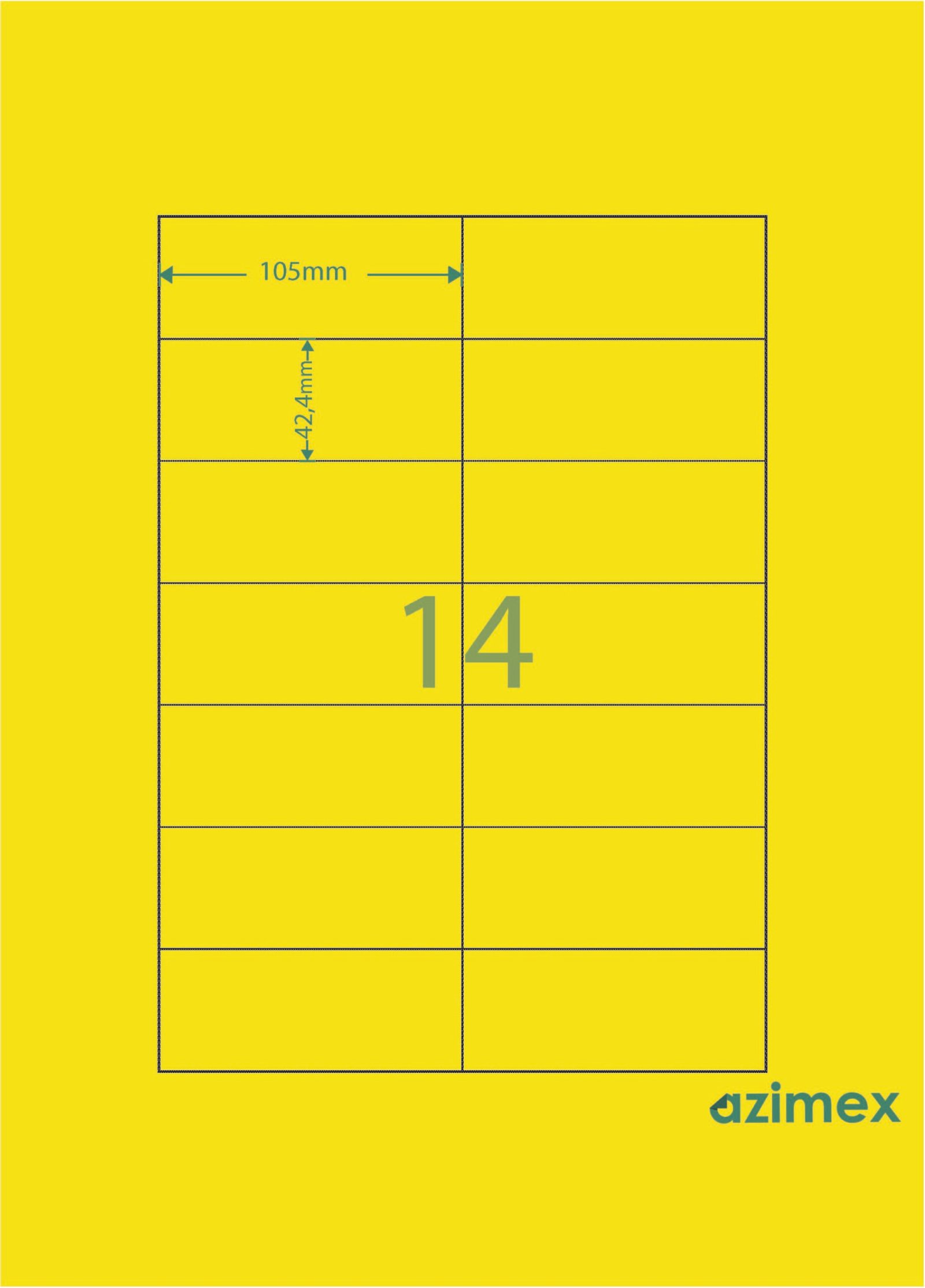 A4-14 labels, 105 x 42.4 mm, Azimex Labels on A4 sheet, 14 labels, multi-colored neon paper, 100 sheets/box