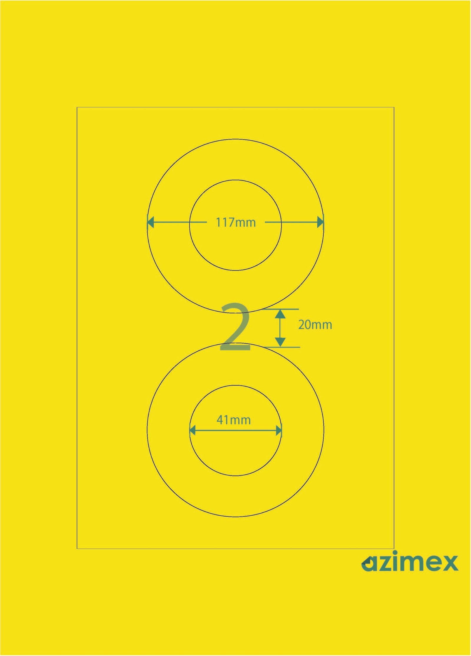 A4-2 labels, Ø 117 mm, Azimex Labels on A4 sheet, 2 labels, multi-colored neon paper, 100 sheets/box
