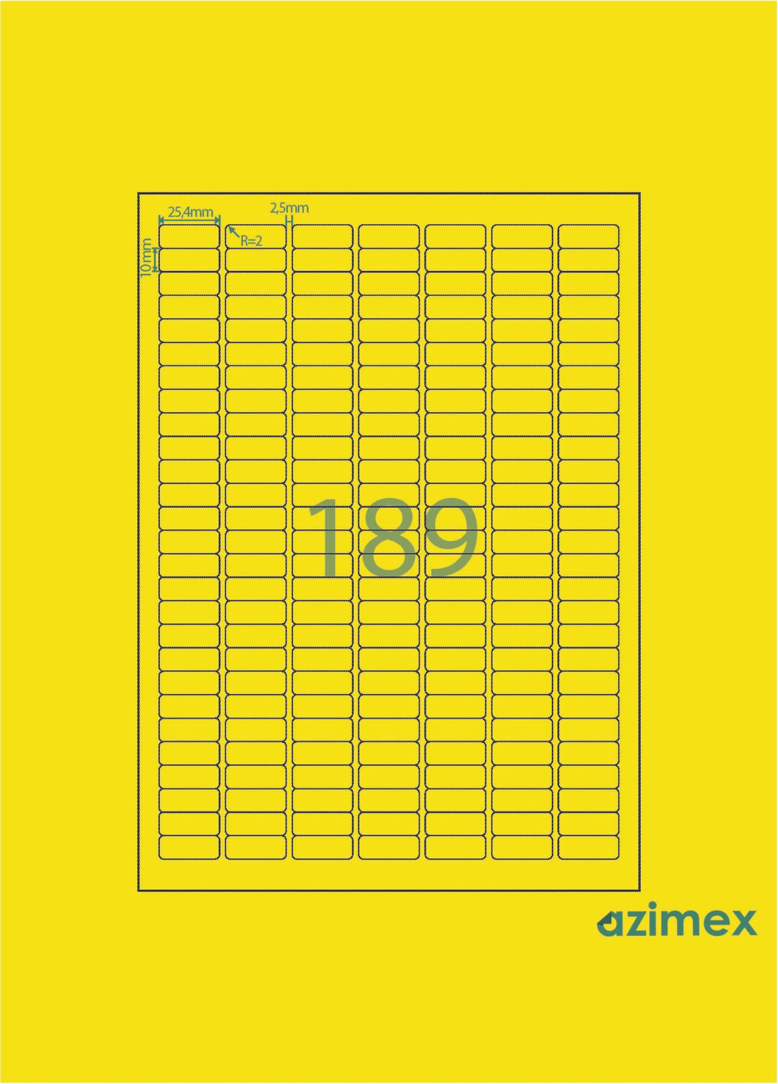 A4-189 labels, 25.4 x 10 mm, Azimex Labels on A4 sheet, 189 labels, multi-colored neon paper, 100 sheets/box