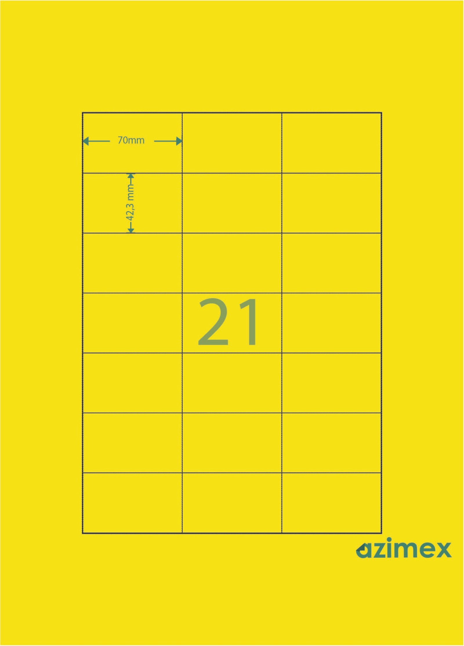 A4-21 labels, 70 x 42.3 mm, Azimex Labels on A4 sheet, 21 labels, multi-colored neon paper, 100 sheets/box