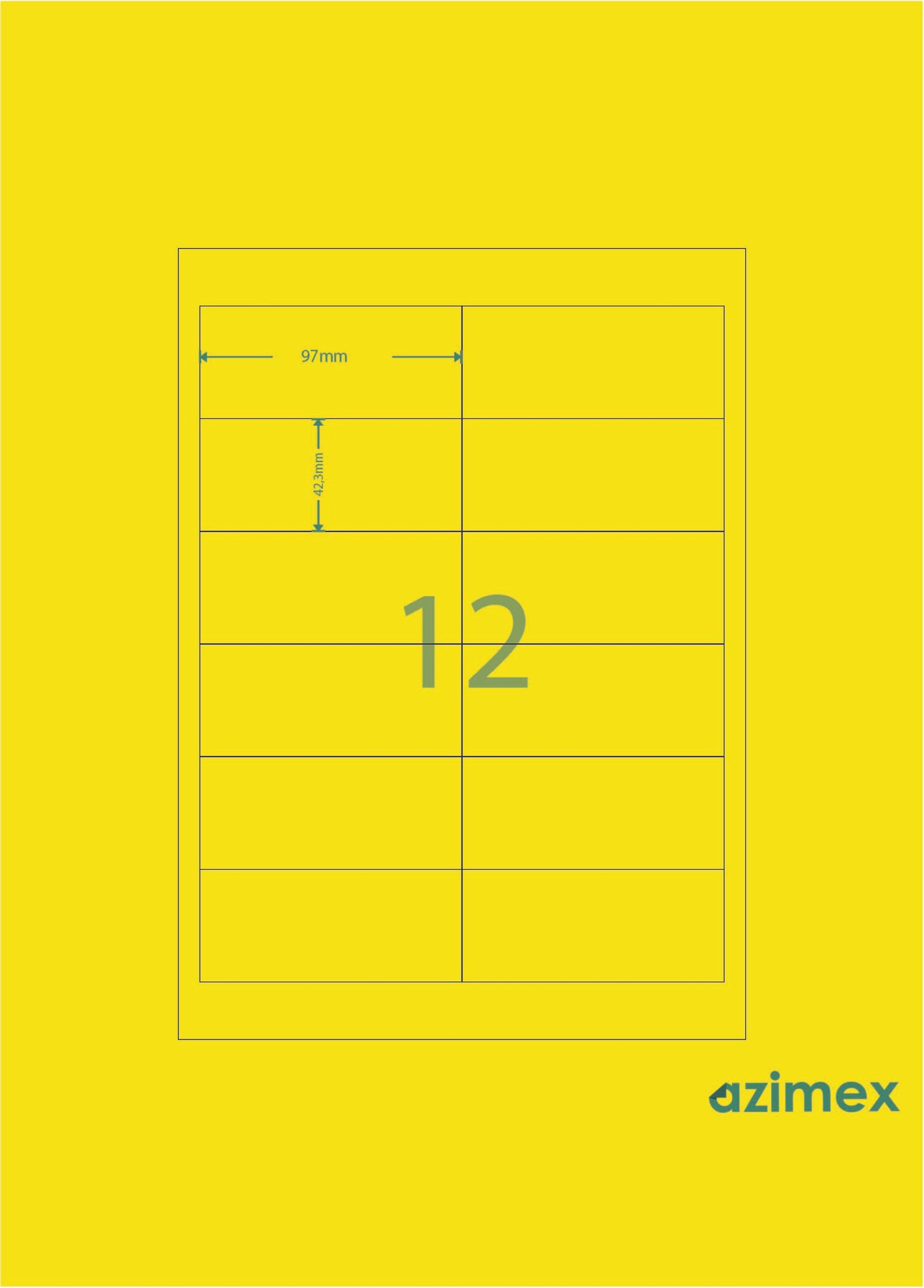 A4-12 labels, 97 x 42.30 mm, Azimex Labels on A4 sheet, 12 labels, multi-colored neon paper, 100 sheets/box